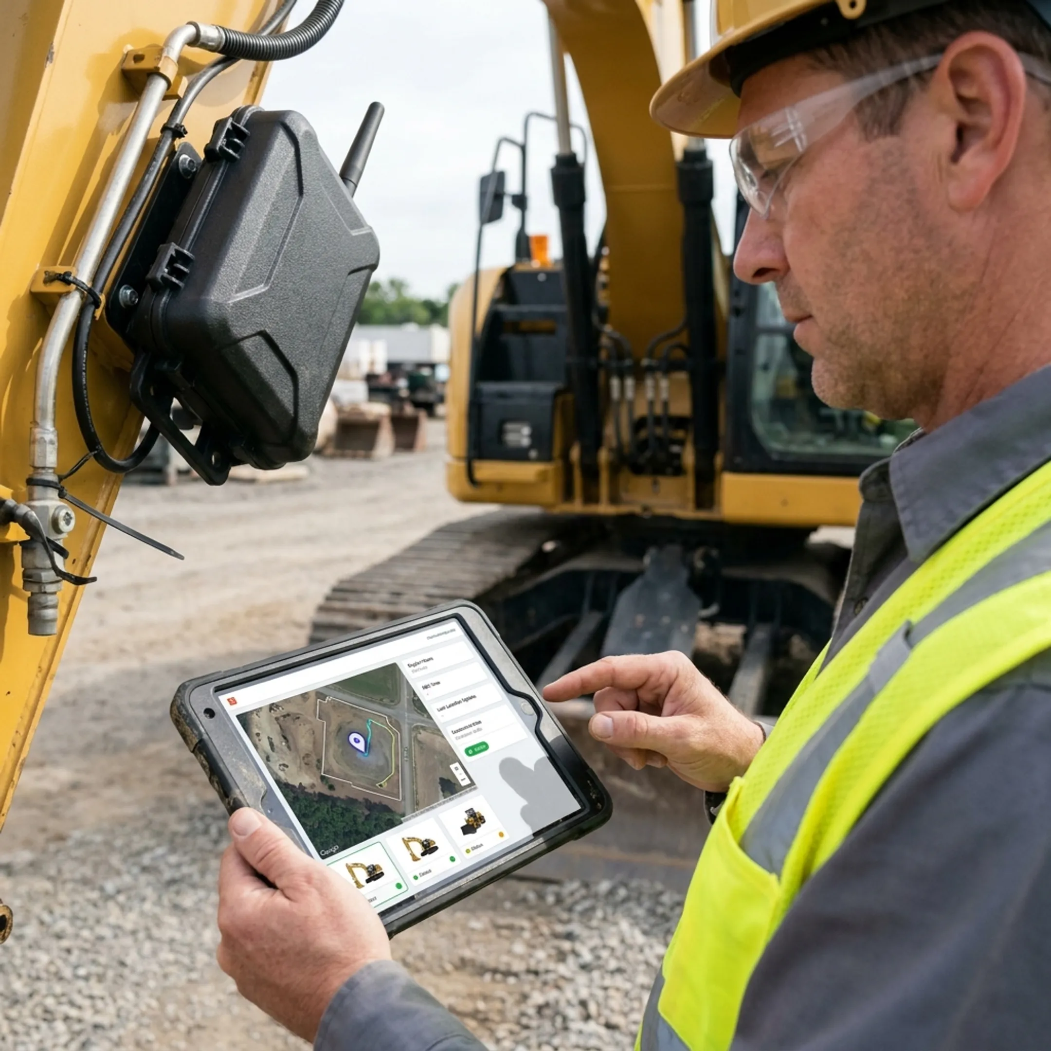 GPS tracker attached to construction equipment