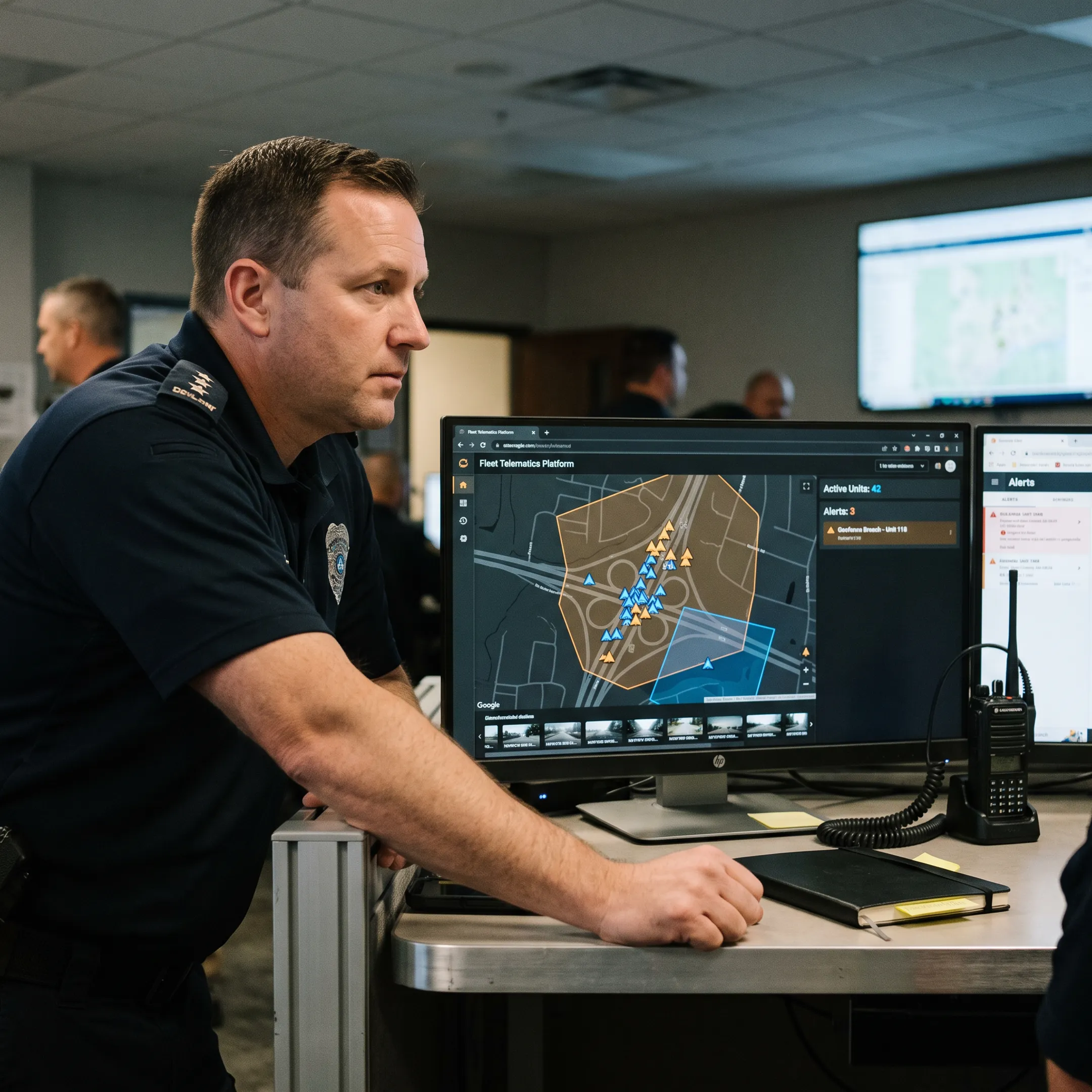 Officer reviewing a live asset tracking dashboard