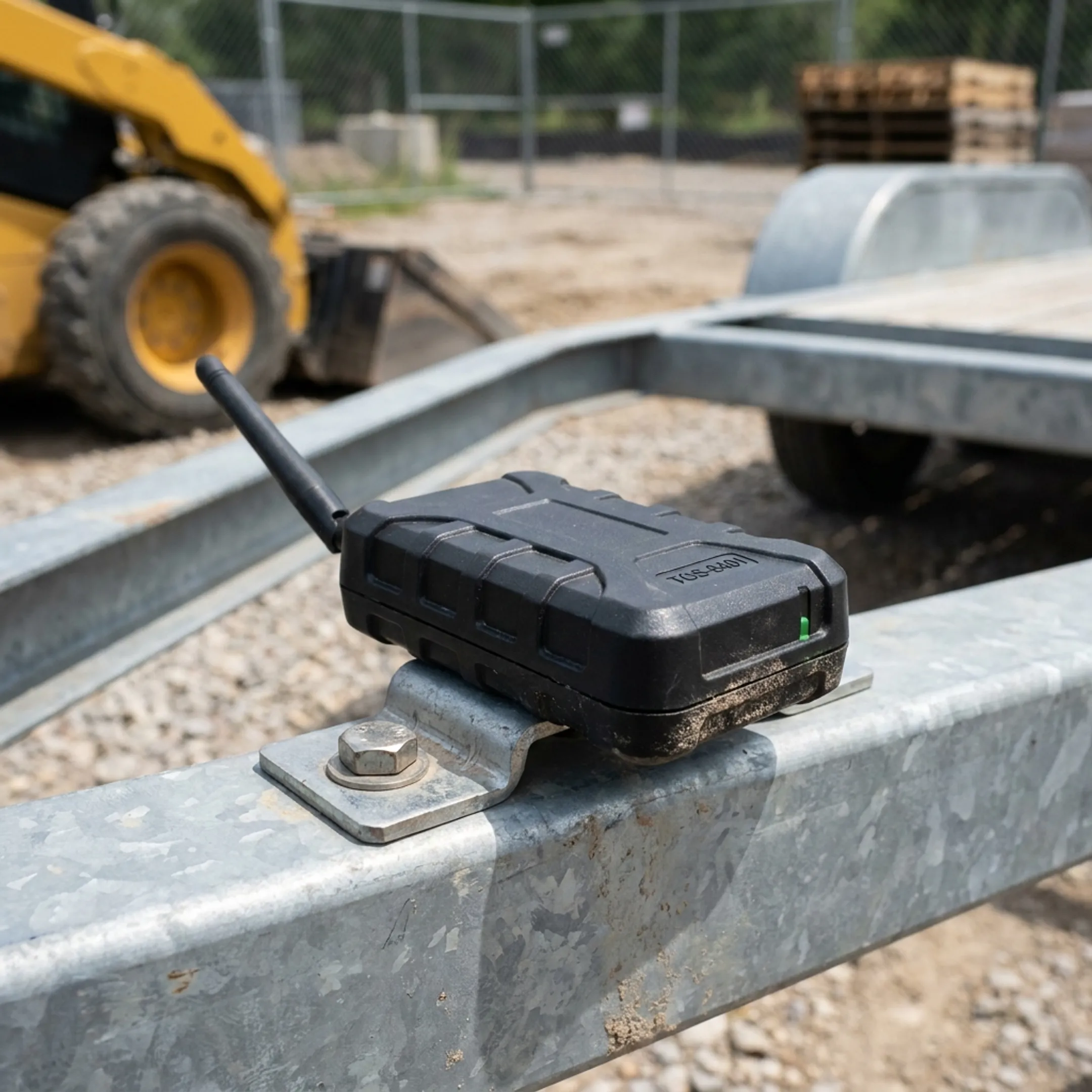 GPS tracker attached to a construction equipment trailer