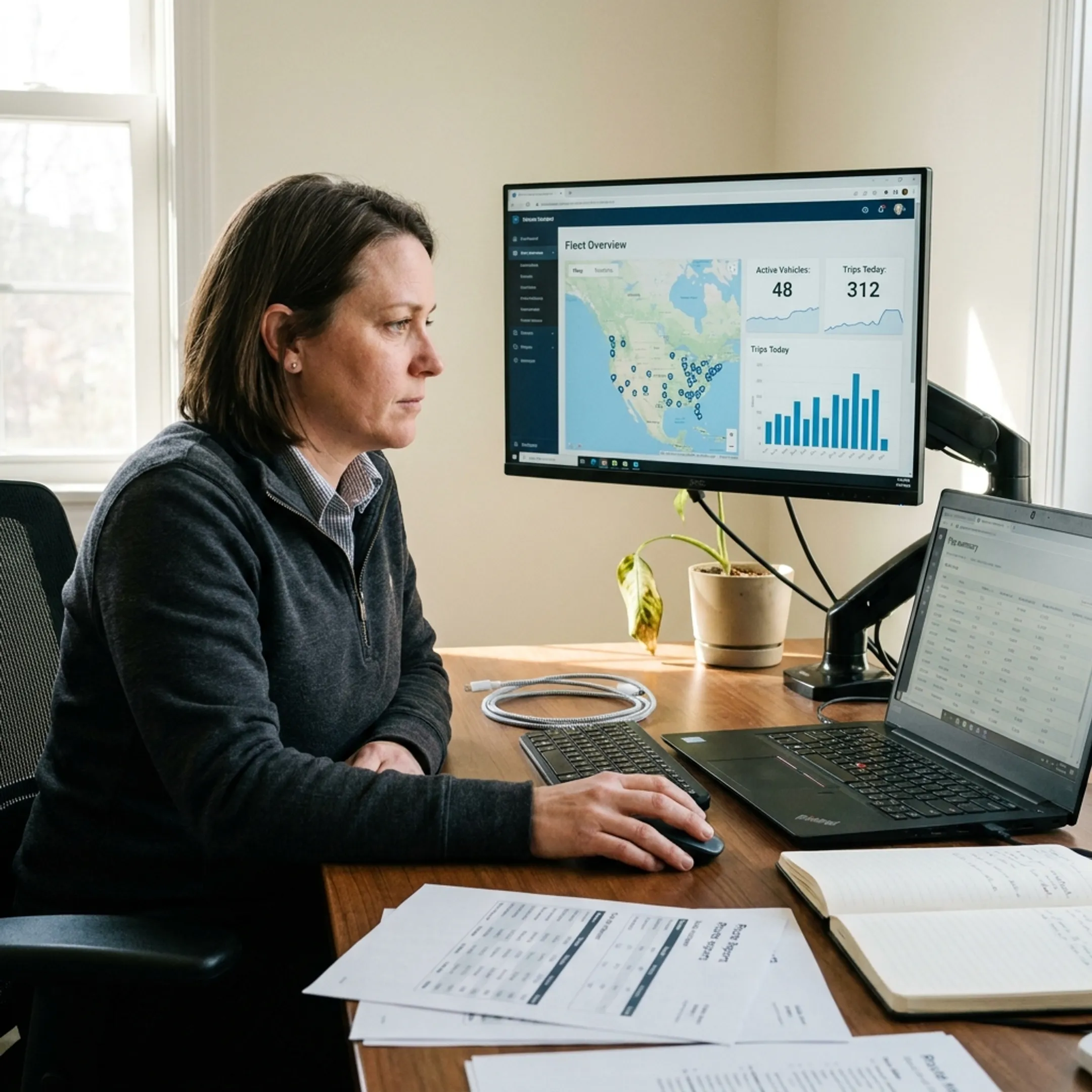 Fleet analytics dashboard displaying routes and vehicle data