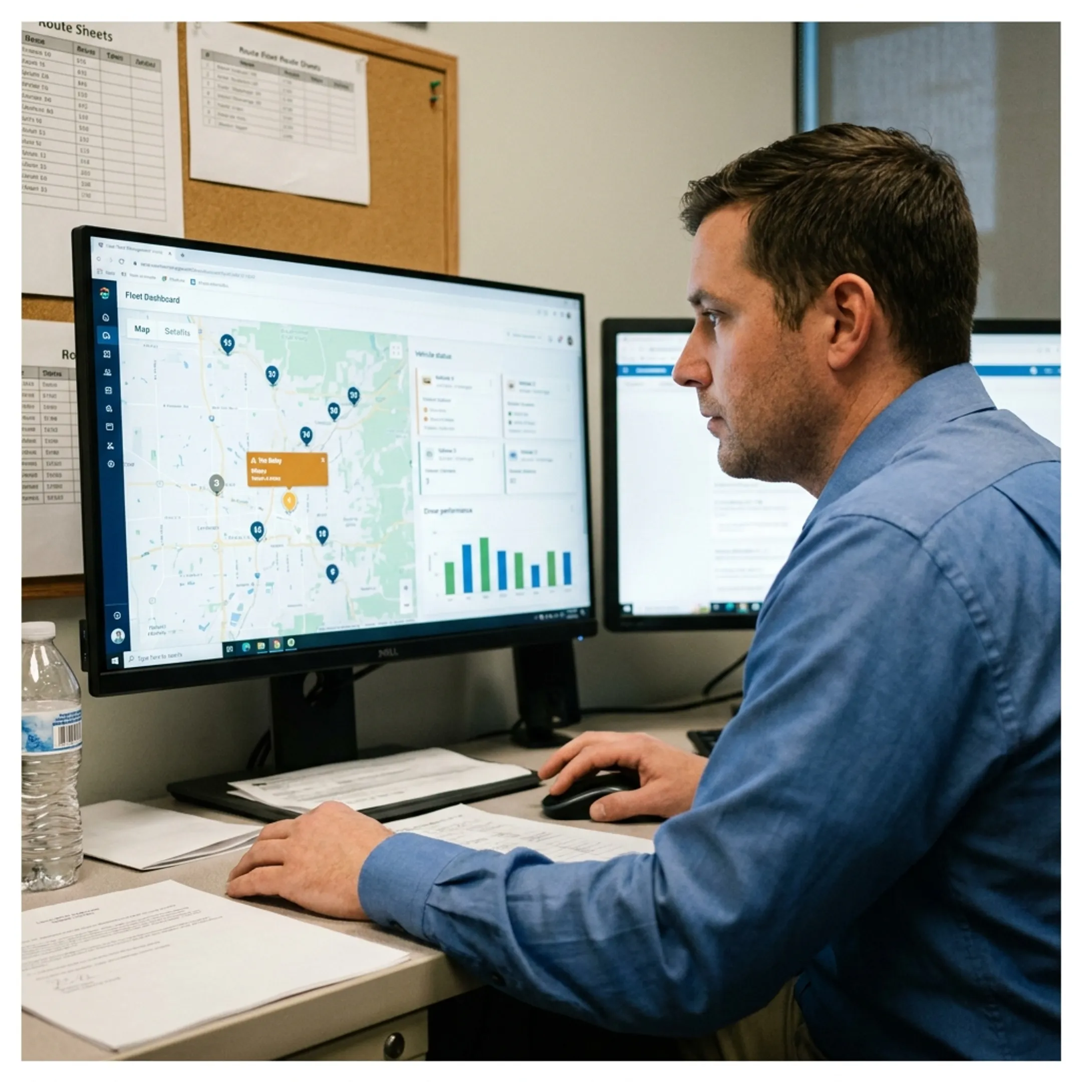 Dispatcher monitoring bus fleet tracking dashboard