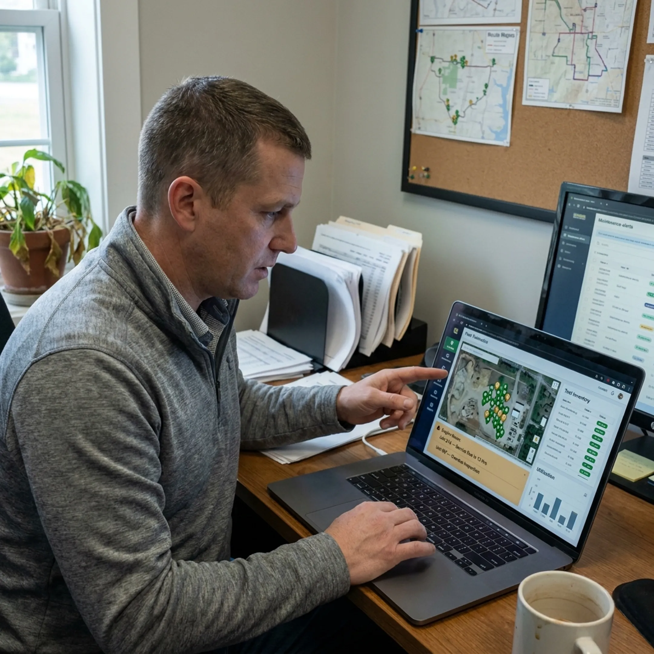 Equipment manager viewing maintenance and asset data