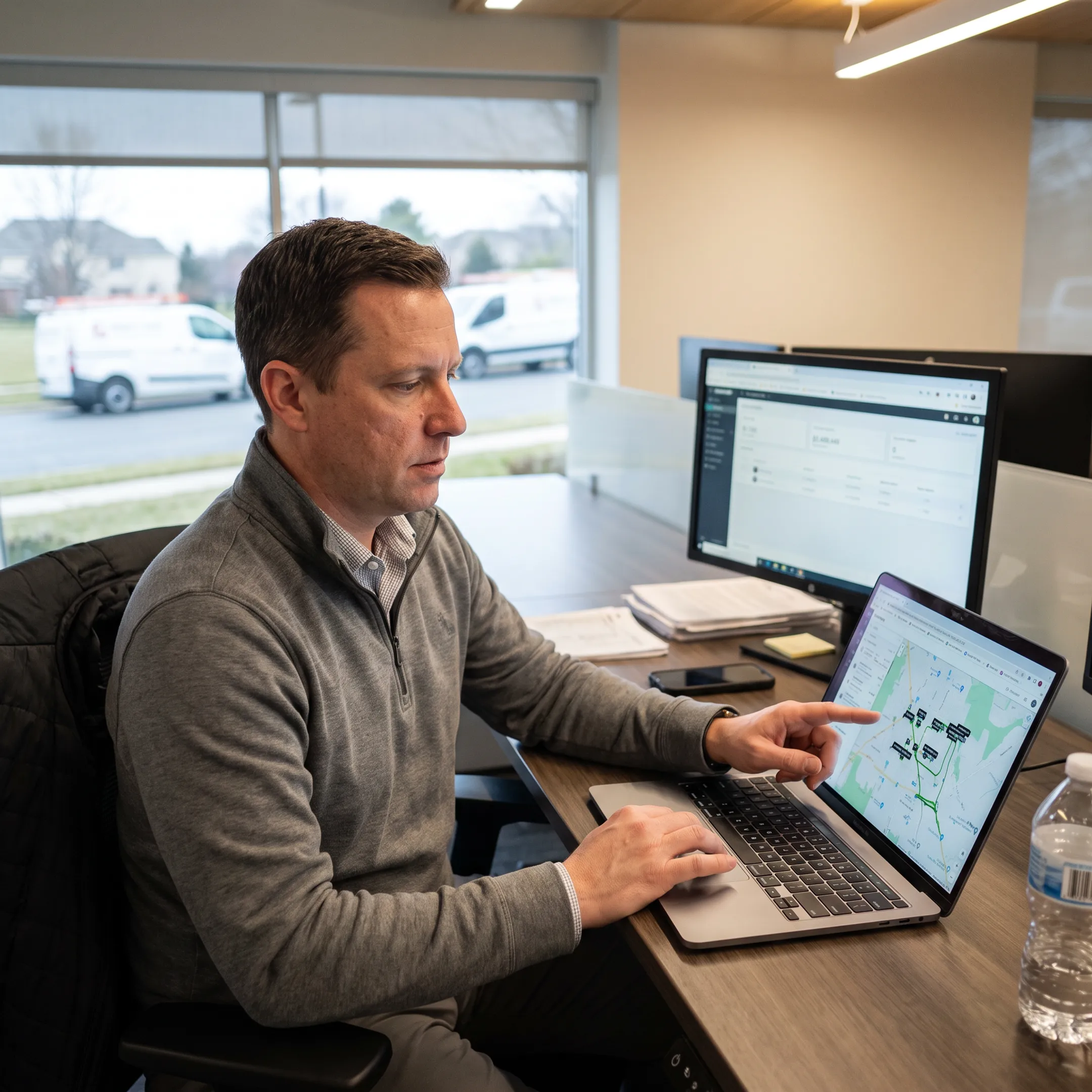 Fleet manager reviewing live vehicle locations