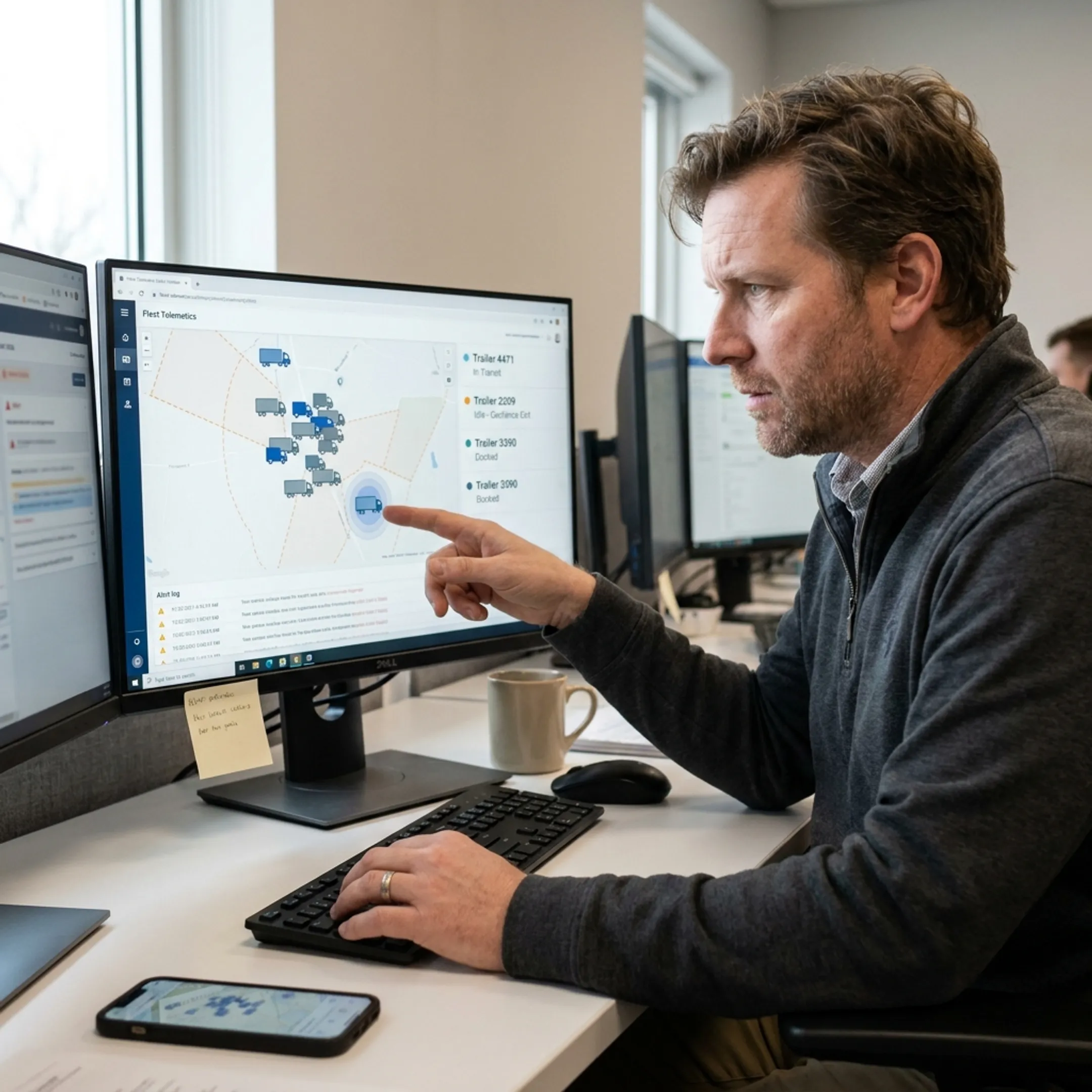 Fleet manager reviewing live cargo tracking data
