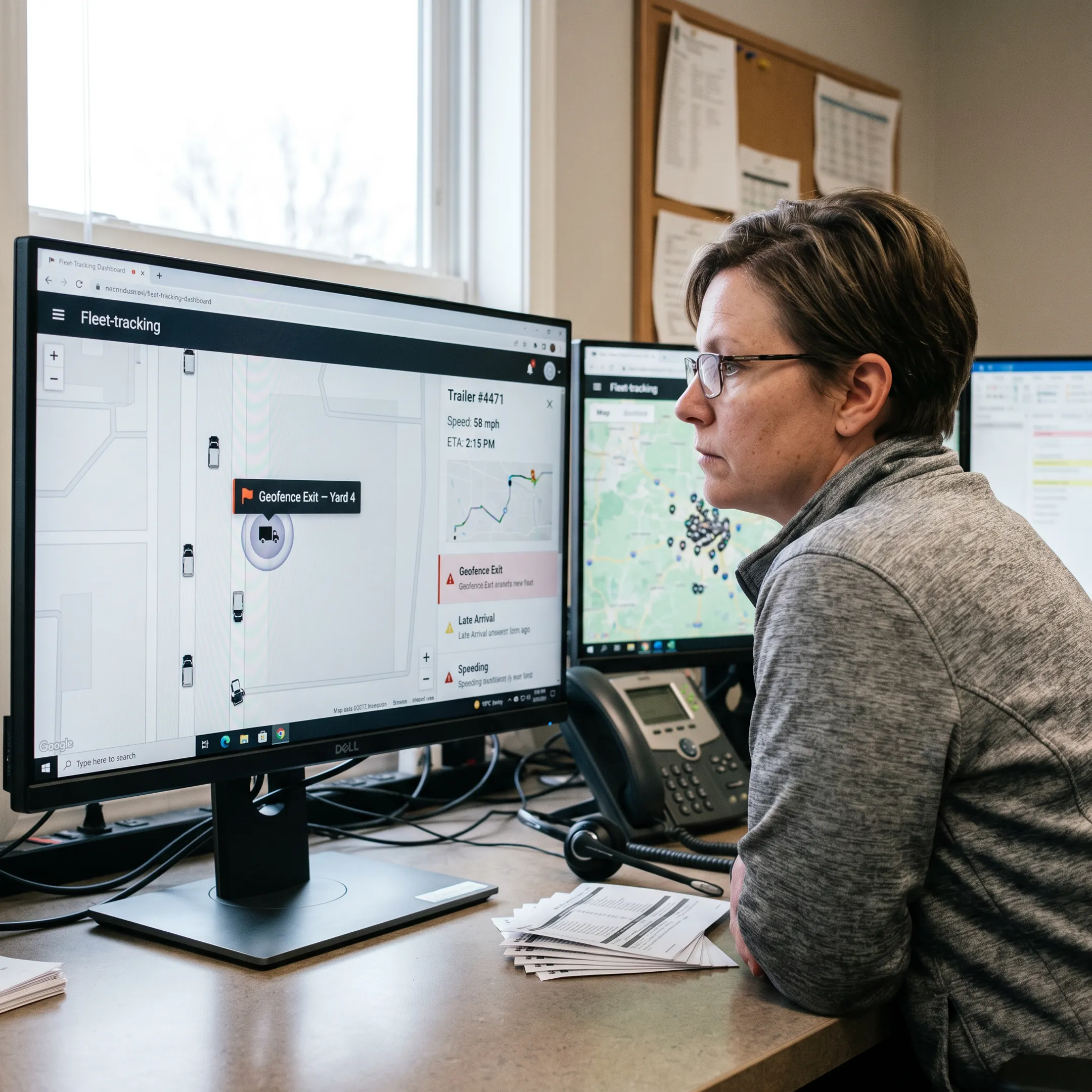 Dispatcher monitoring cargo GPS locations on a live map