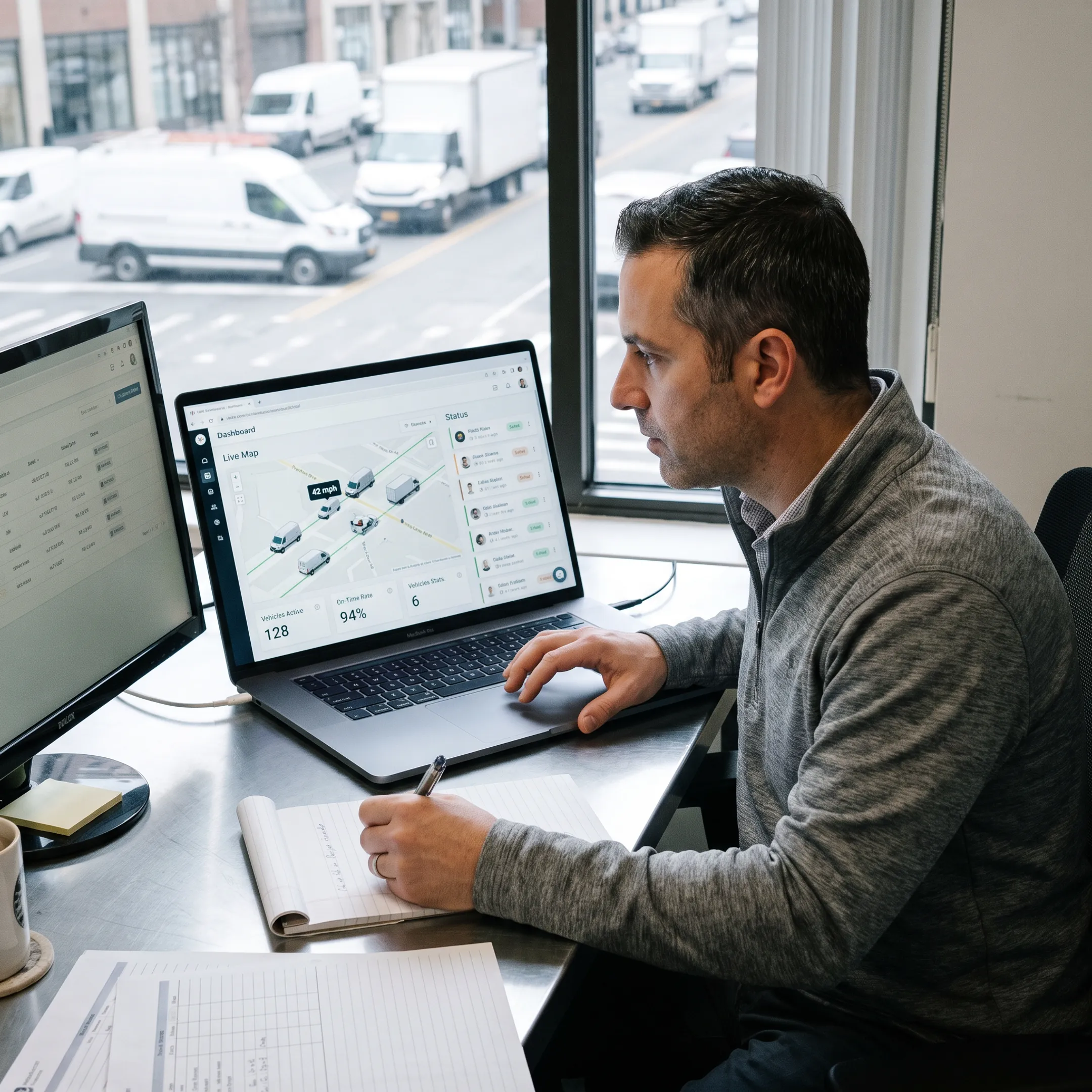 Fleet manager viewing live vehicle locations