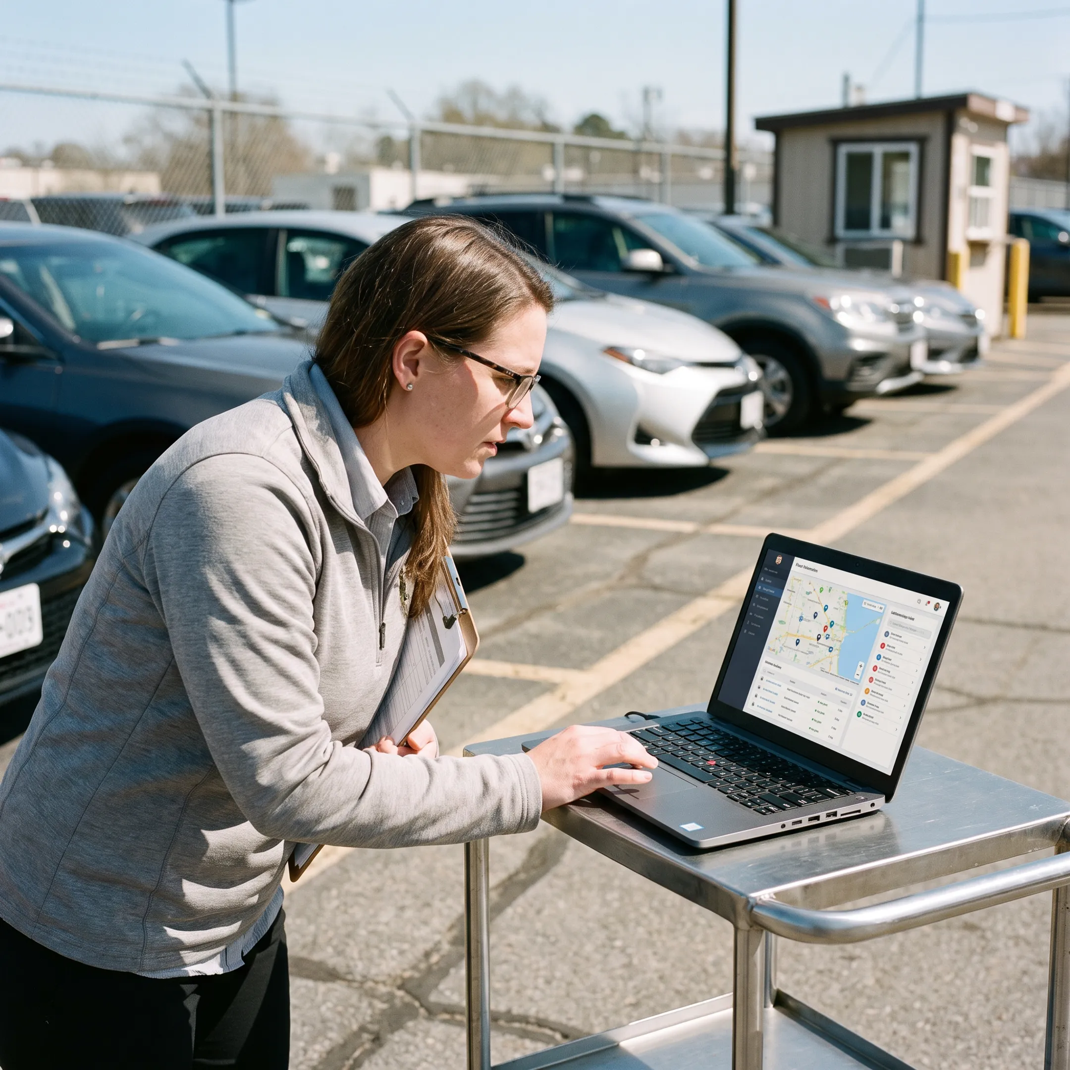 Car rental manager reviewing fleet locations