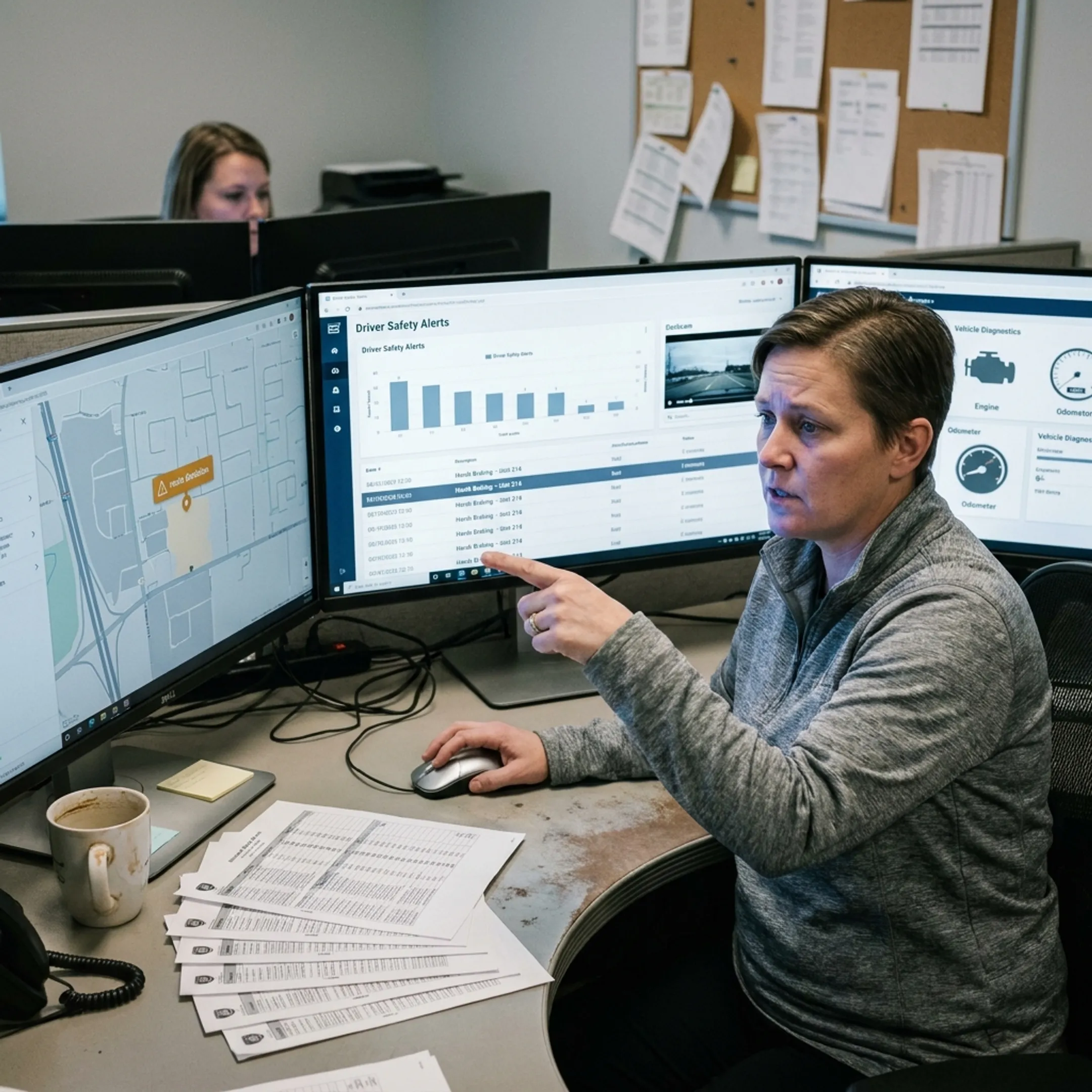 Dispatcher reviewing connected fleet data