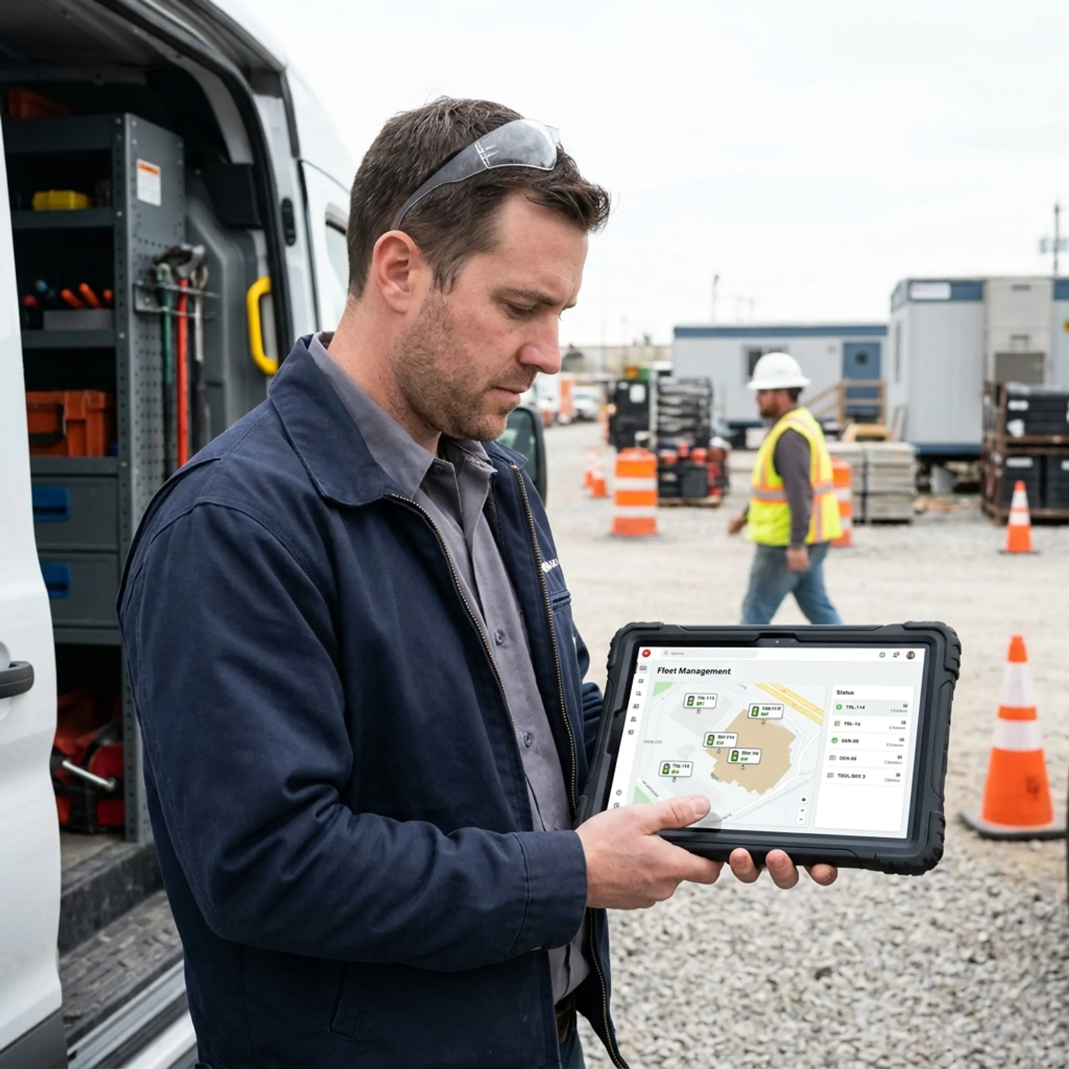 Technician tracking job-site equipment