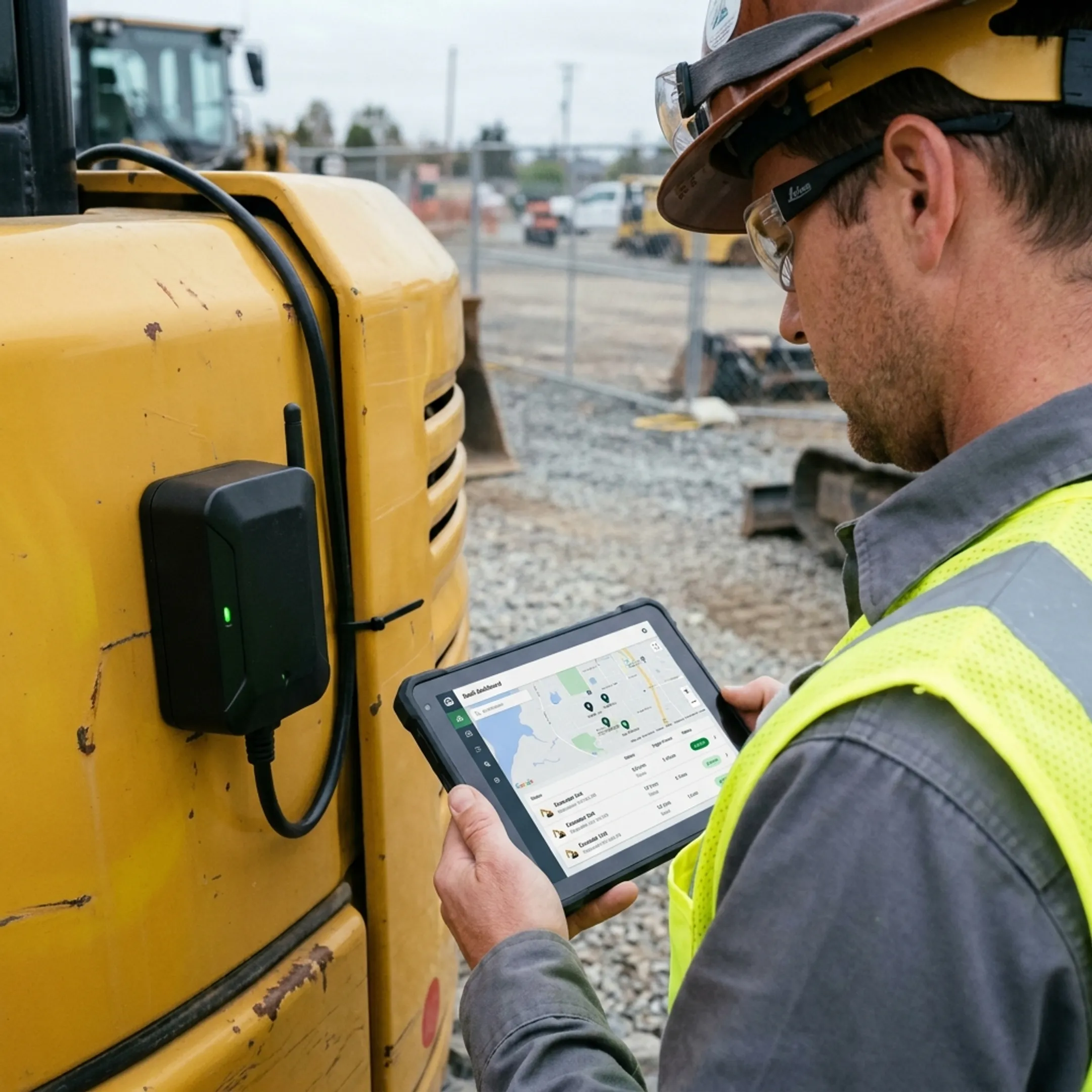 GPS tracker mounted on construction equipment