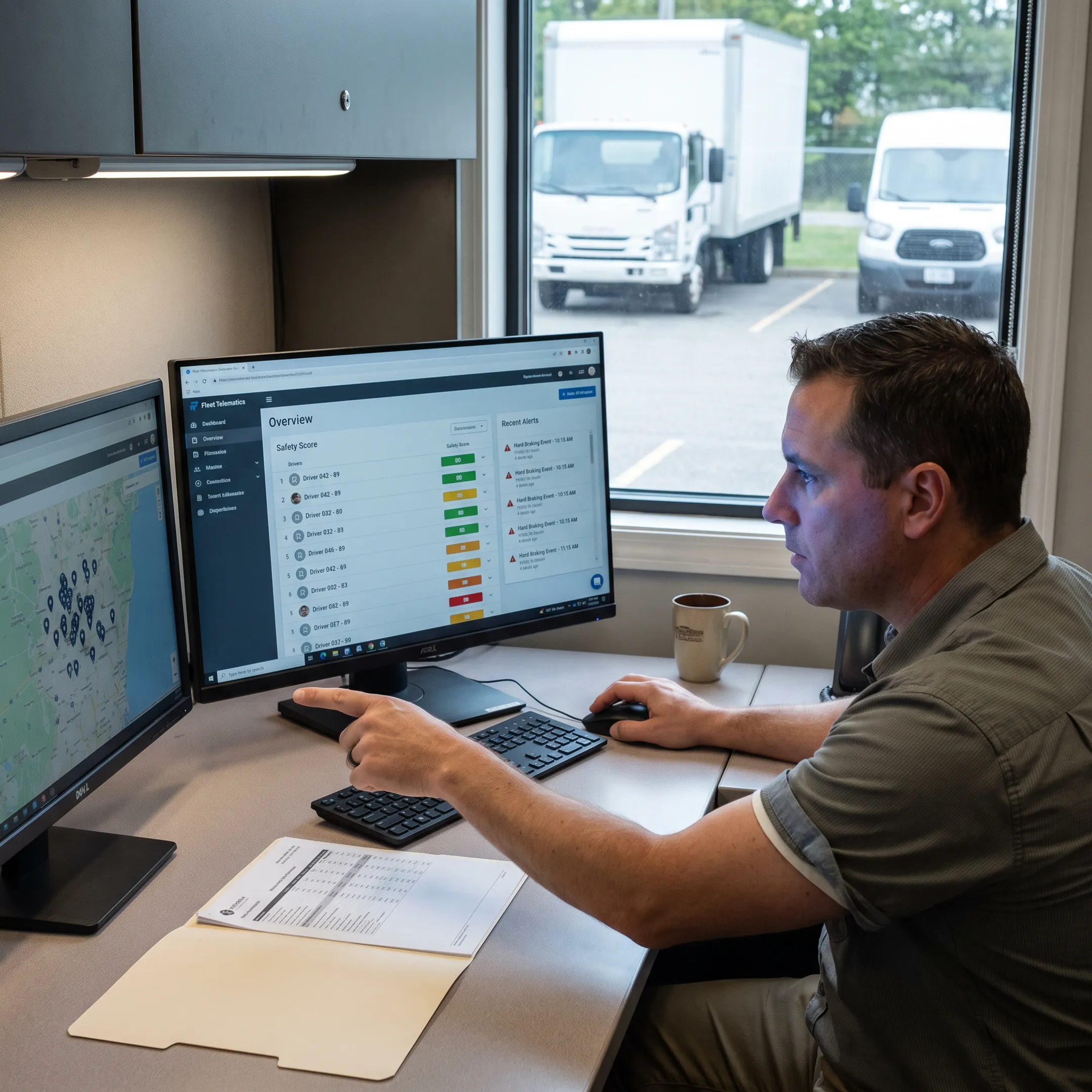 Fleet manager reviewing driver safety data