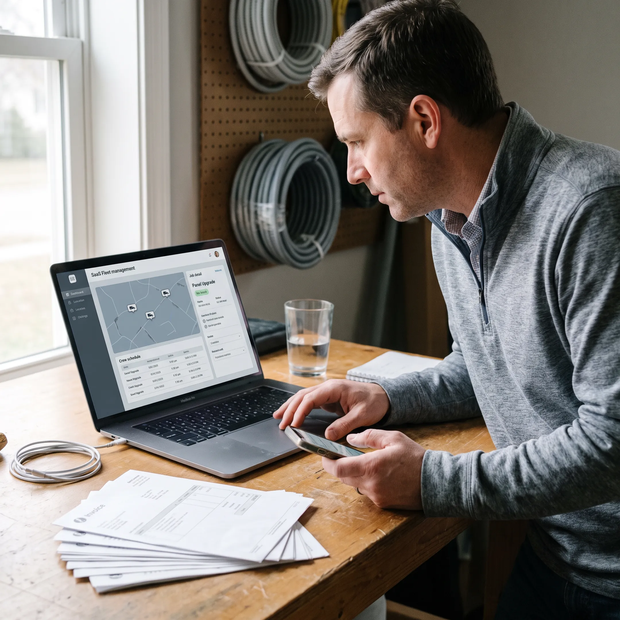 Electrical contractor reviewing dispatch software