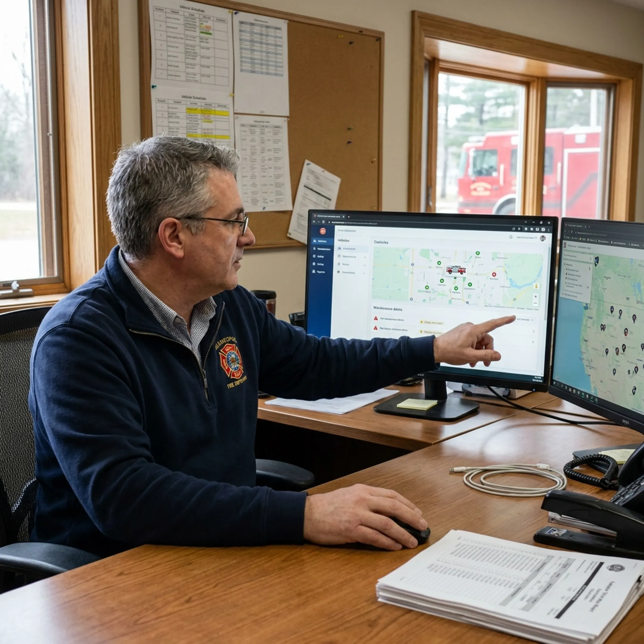 Fleet supervisor reviewing emergency vehicle telematics