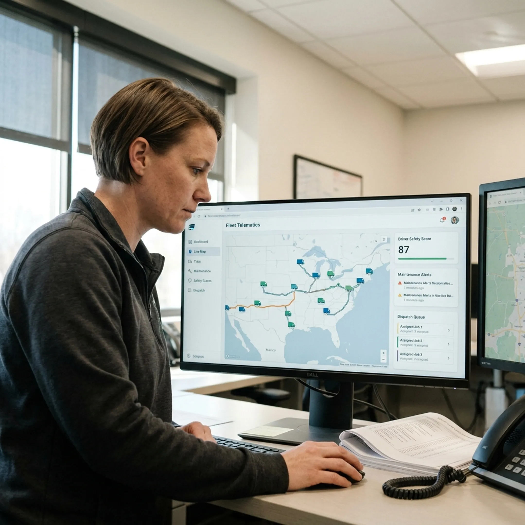 Fleet telematics dashboard with route data