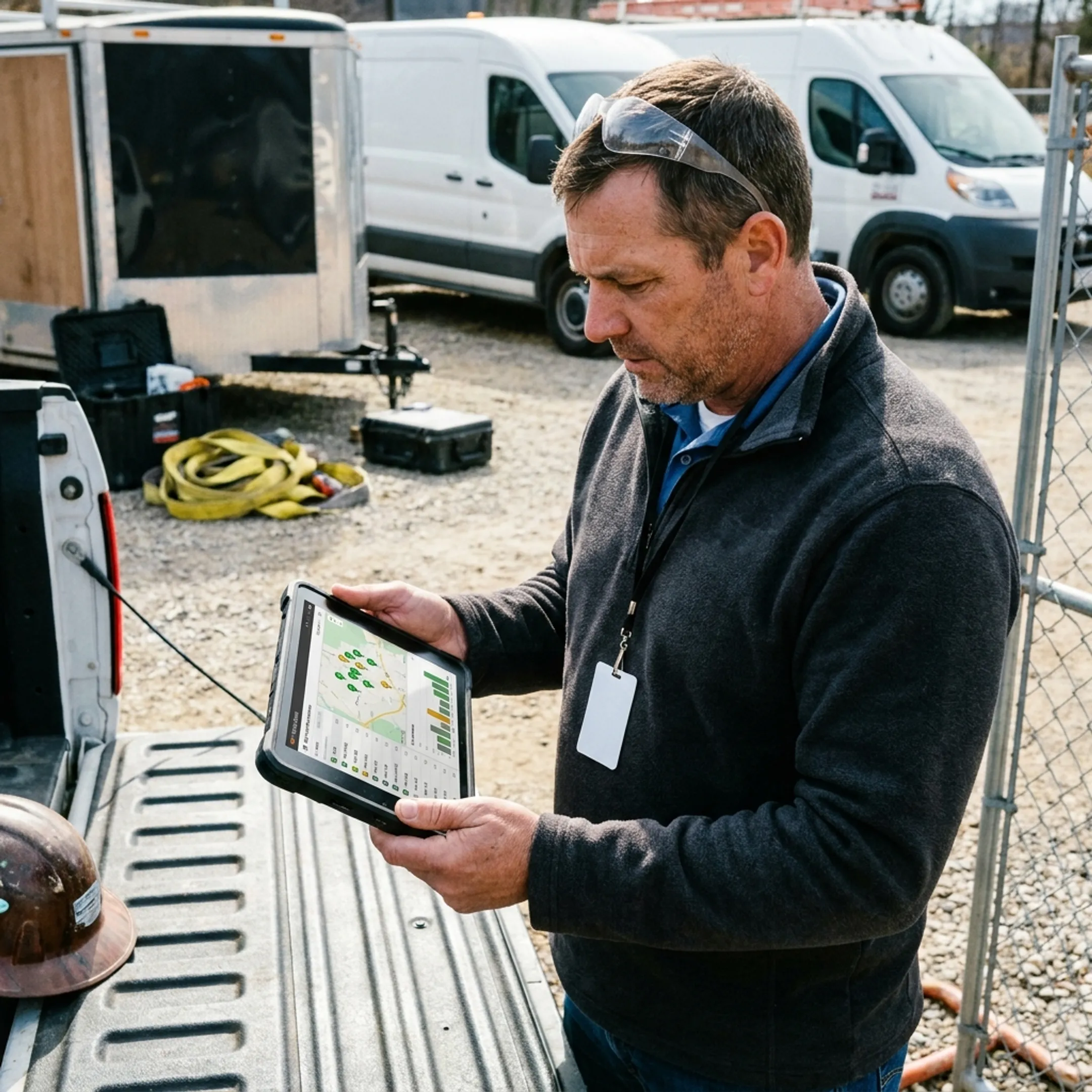 Field manager tracking equipment on a digital map