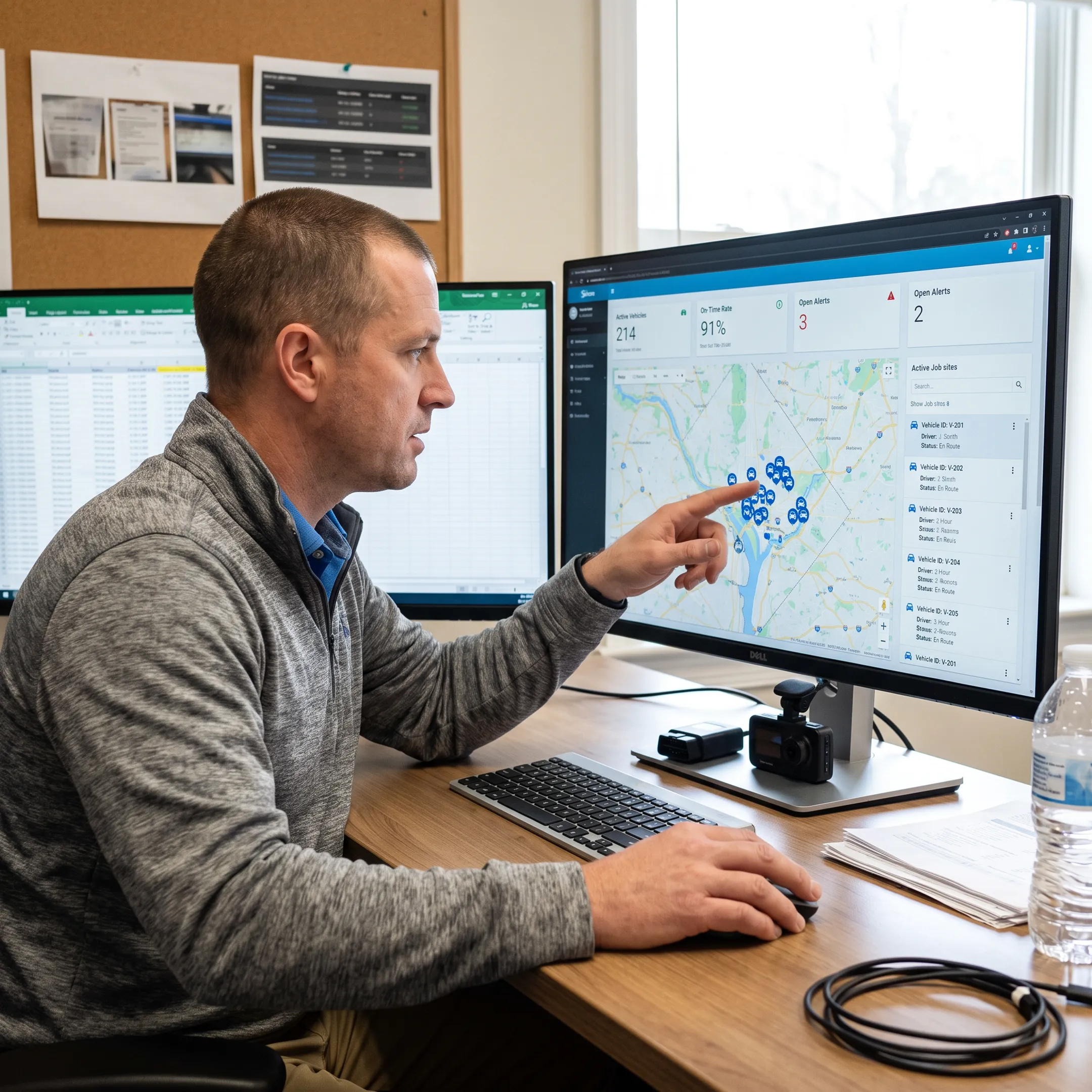 Manager reviewing live equipment and asset locations