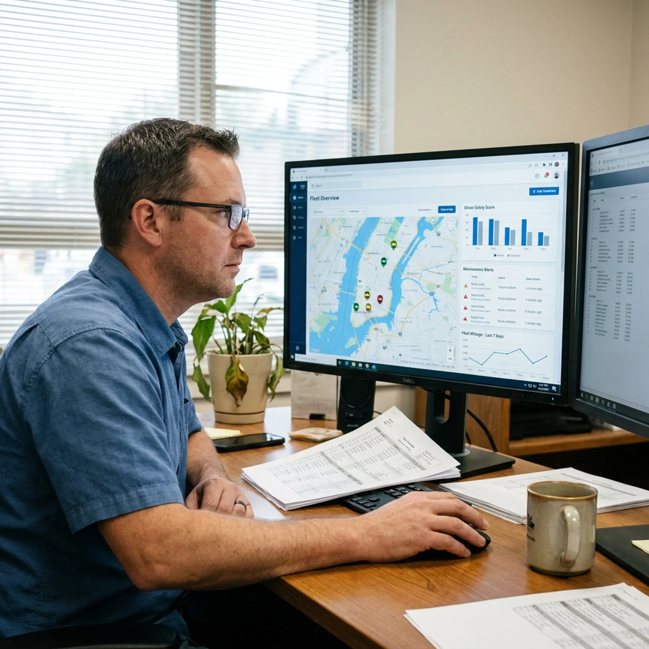 GPS fleet software dashboard with live map