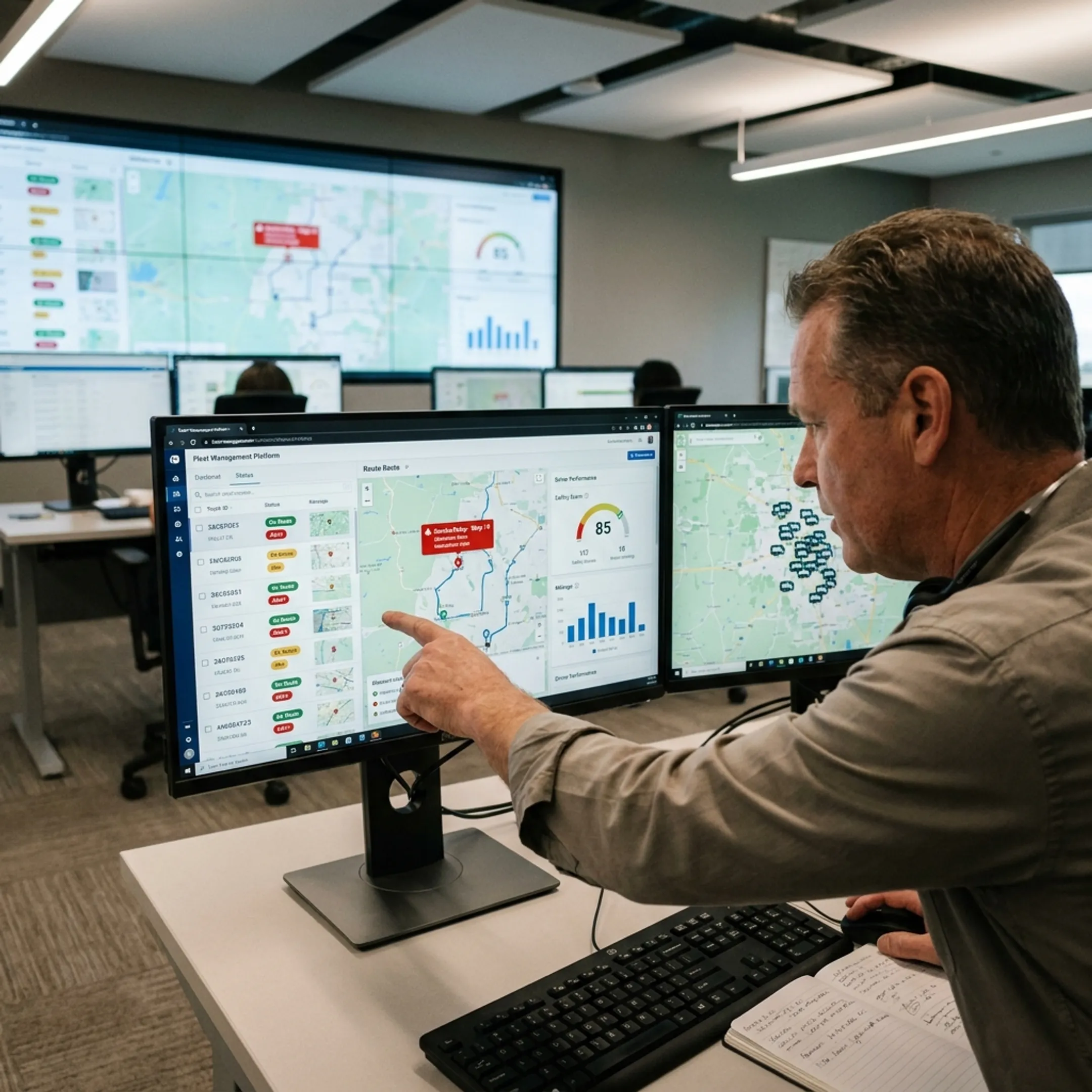 Dispatcher monitoring waste fleet operations