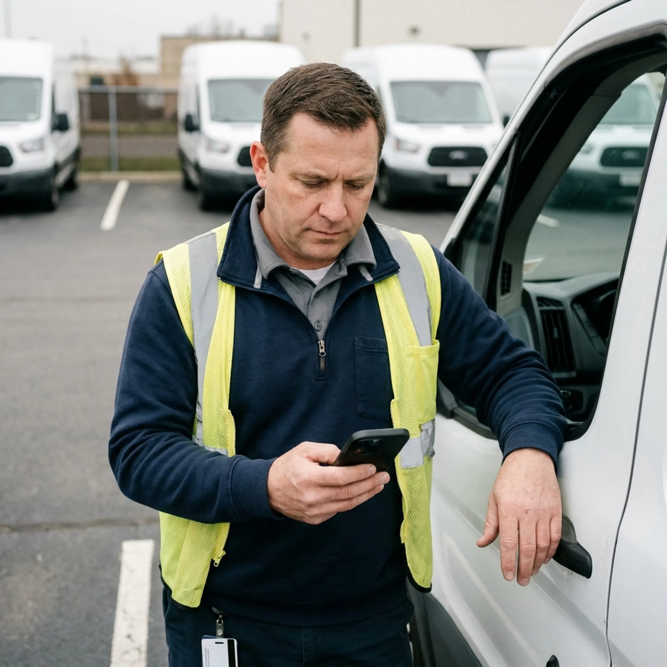 Driver reviewing safety score on mobile app
