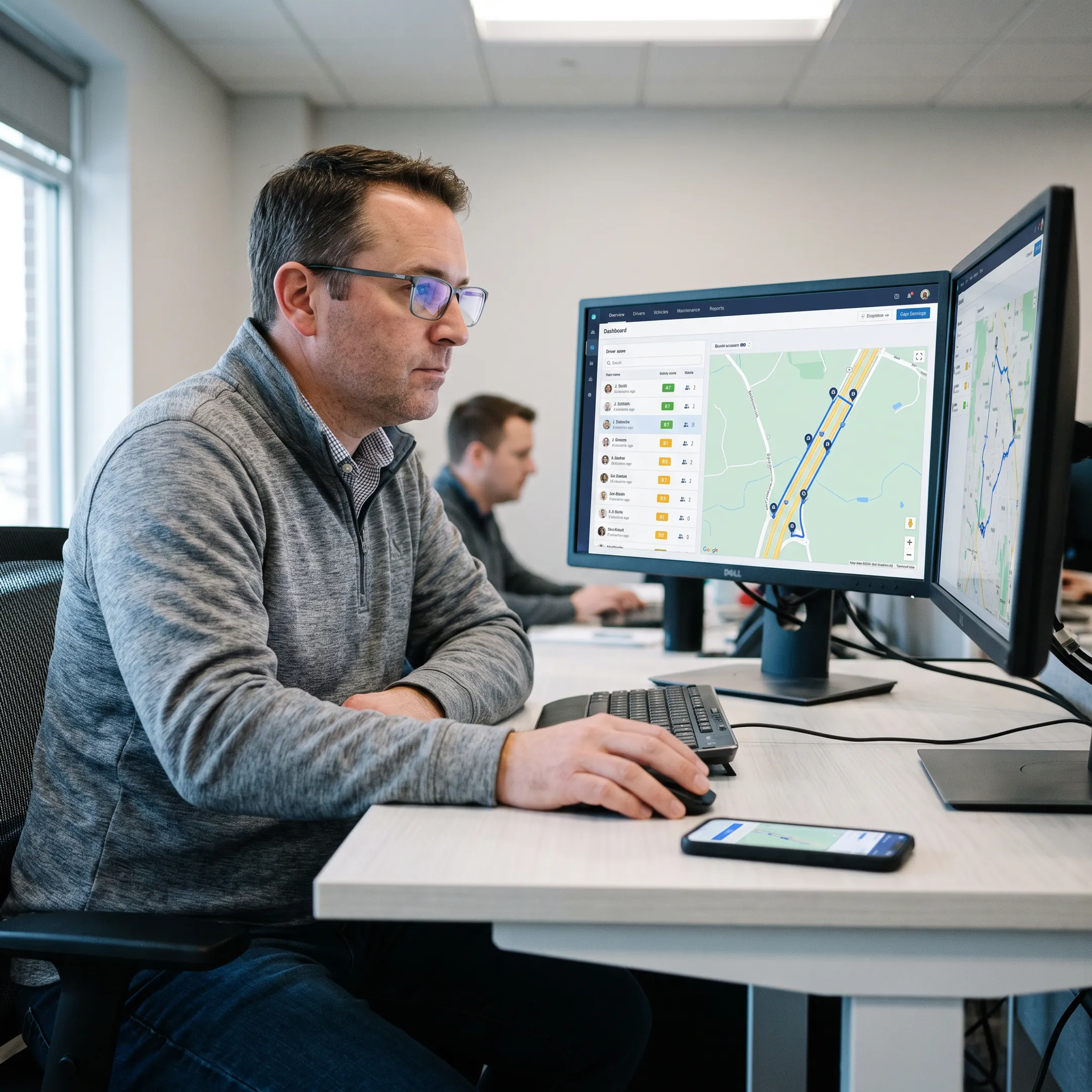 Fleet manager reviewing driver safety analytics