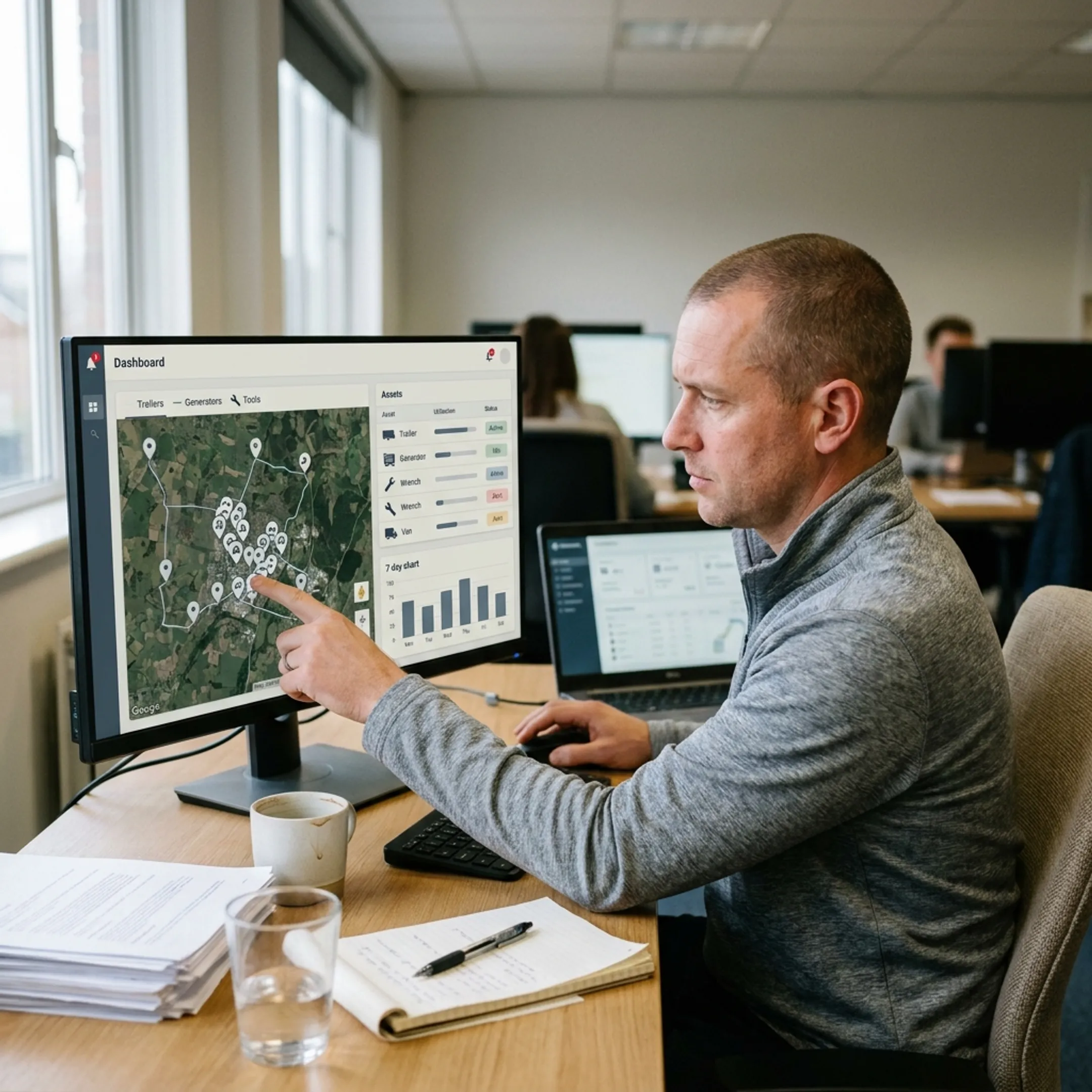 Asset manager viewing equipment locations on dashboard