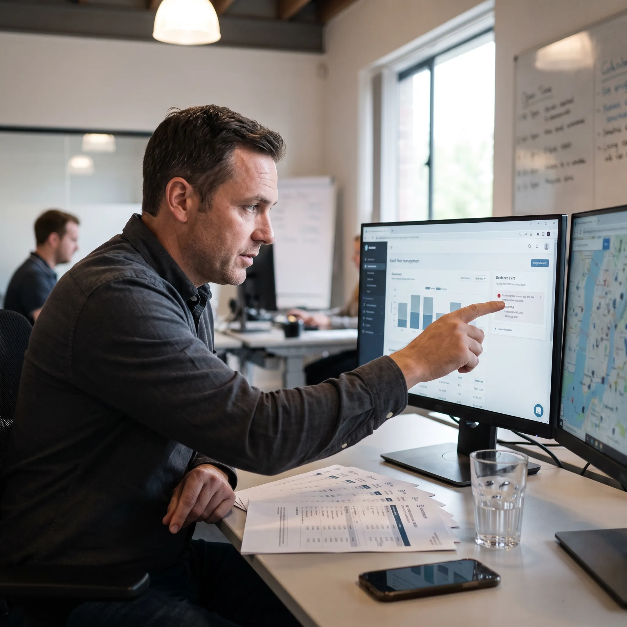 Executive reviewing live asset tracking dashboard