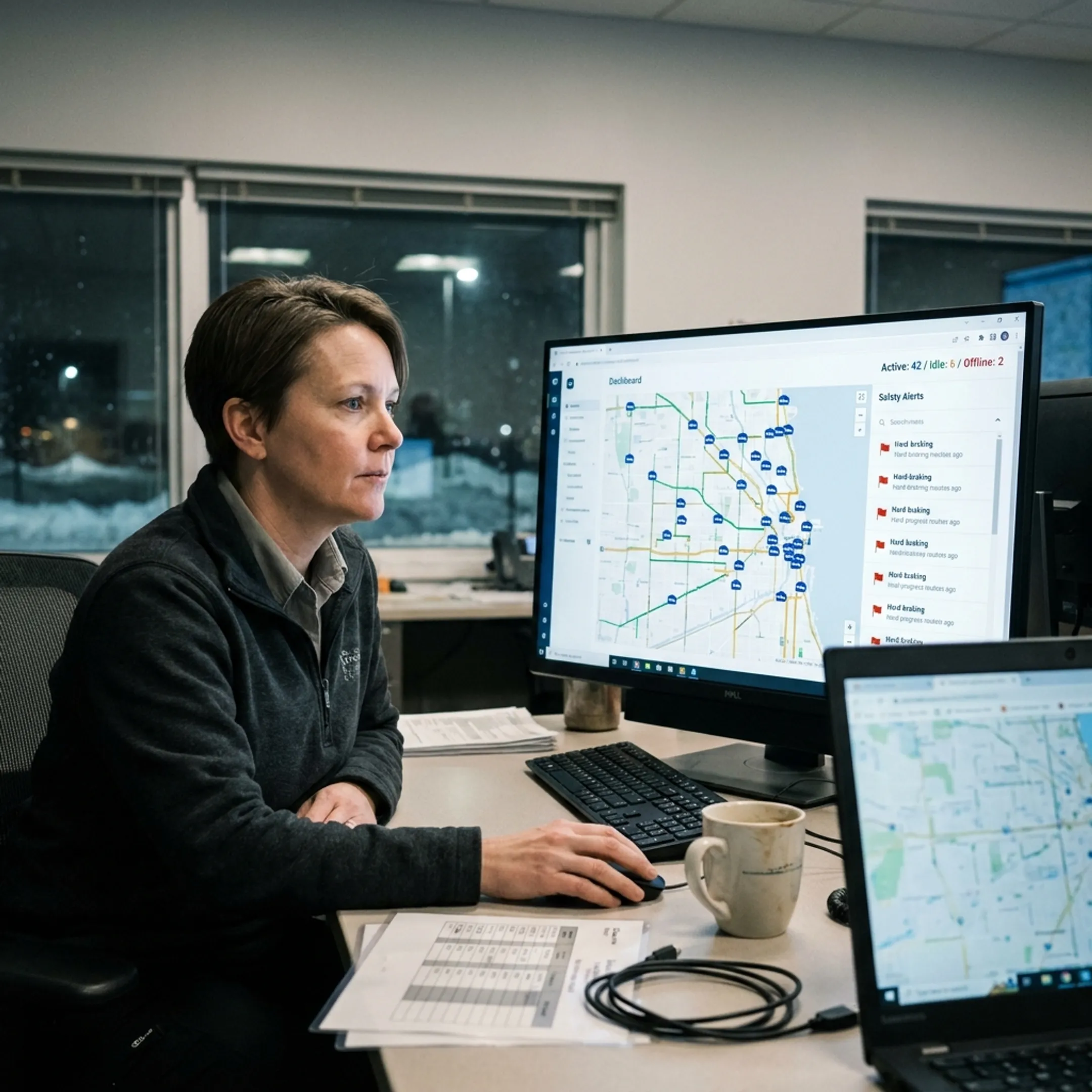 Dispatcher reviewing snow fleet GPS data
