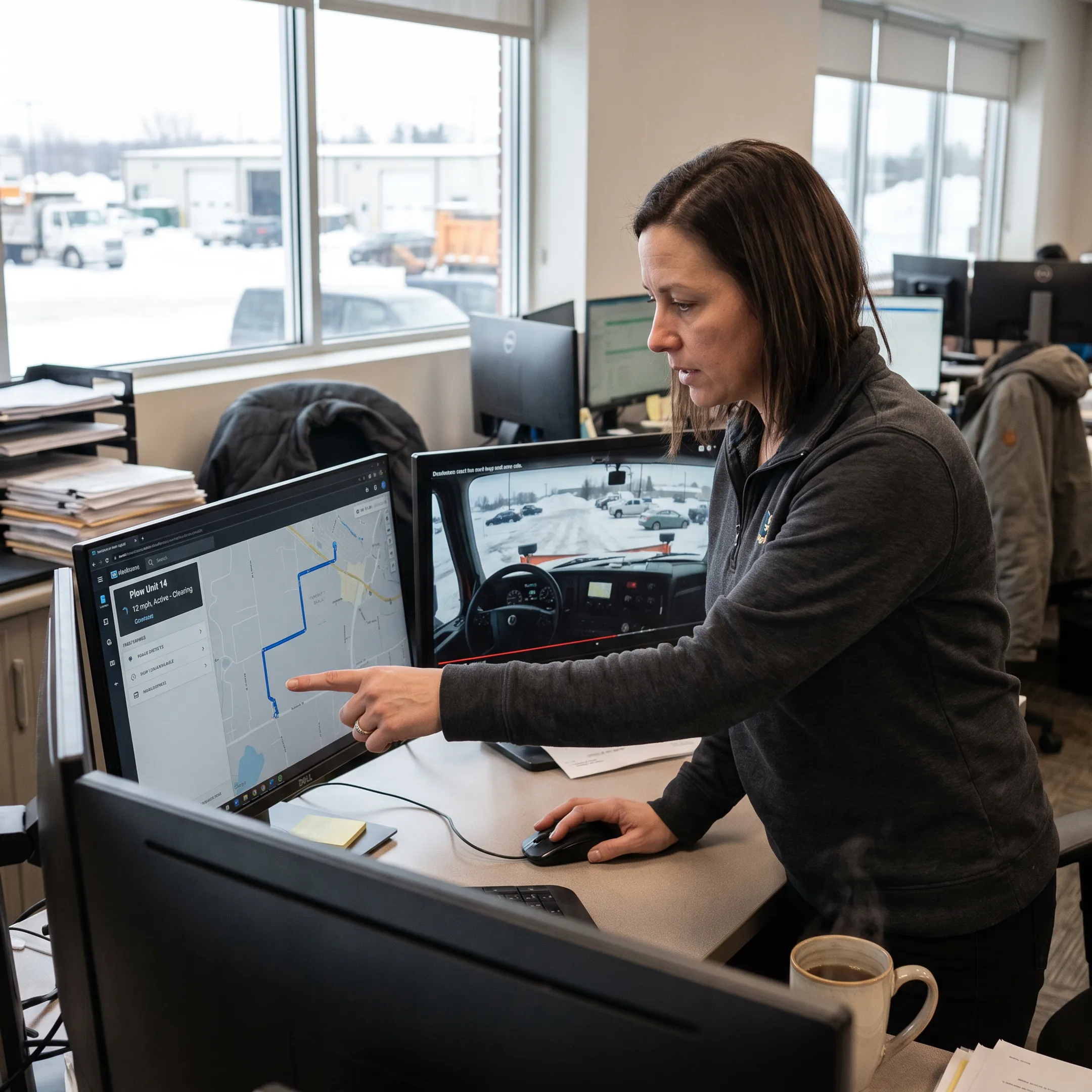 Snow plow truck tracked on a live fleet map