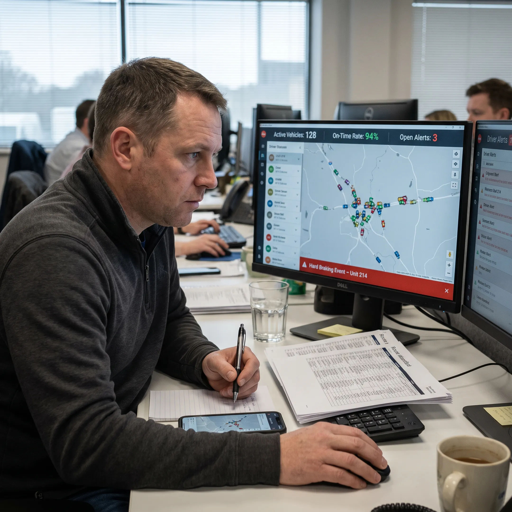 Fleet manager viewing connected vehicle locations