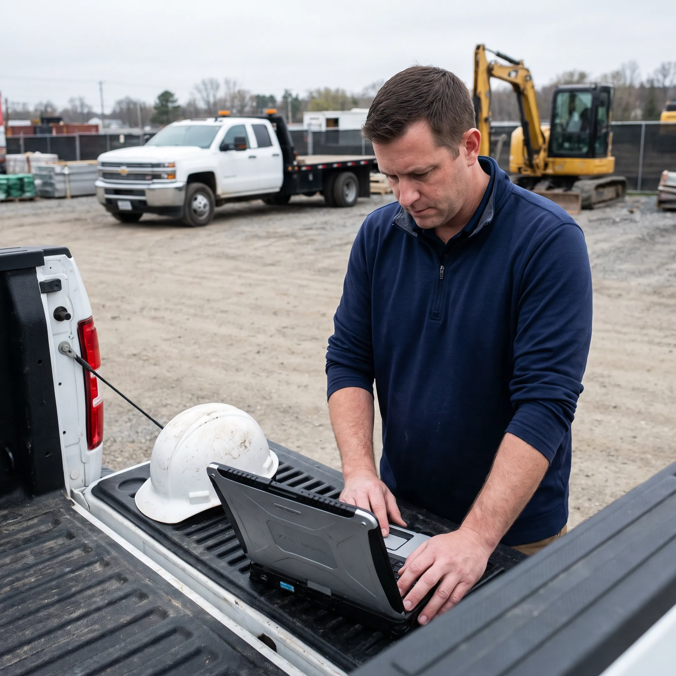 Construction fleet manager reviewing live equipment locations
