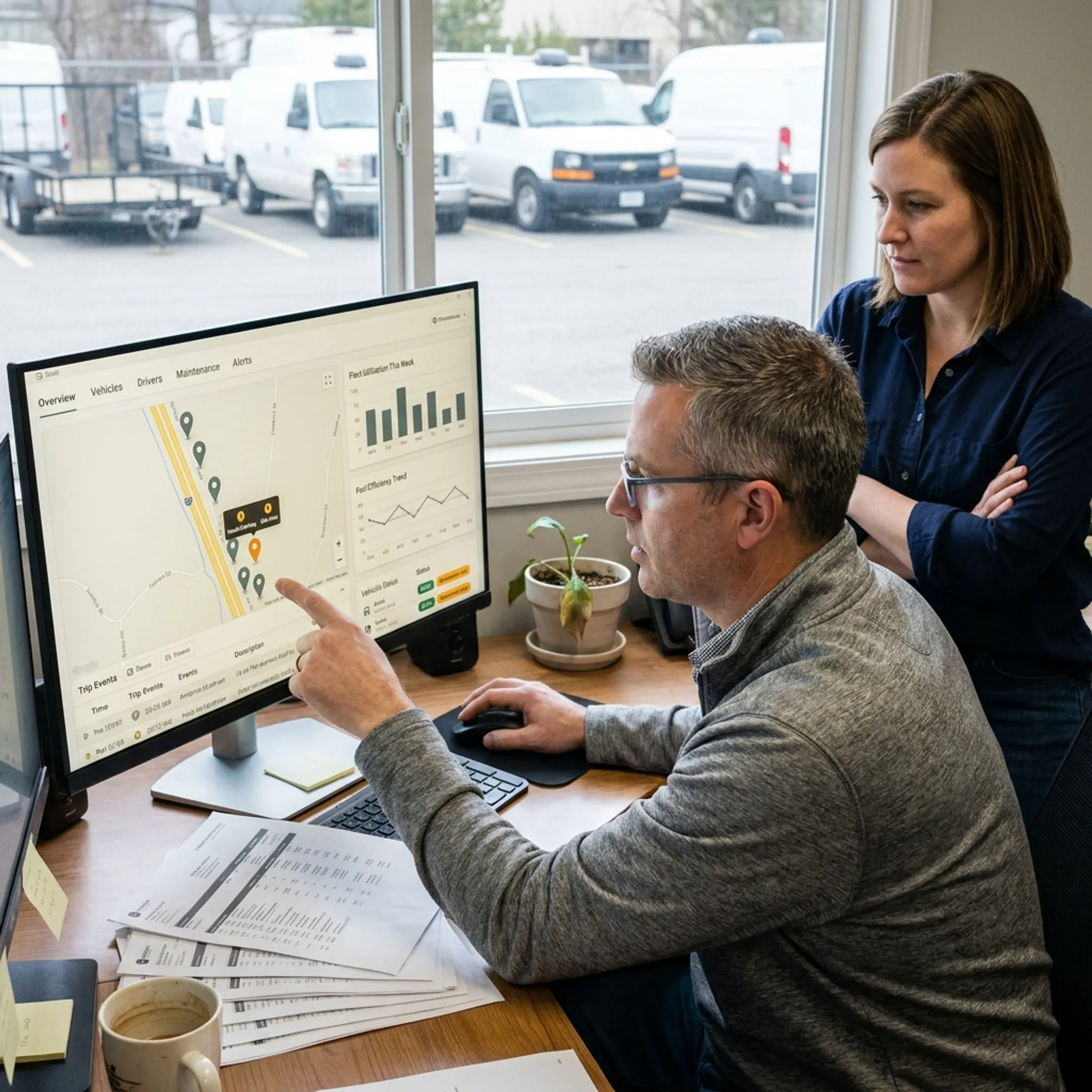 Connected fleet telematics dashboard and vehicles