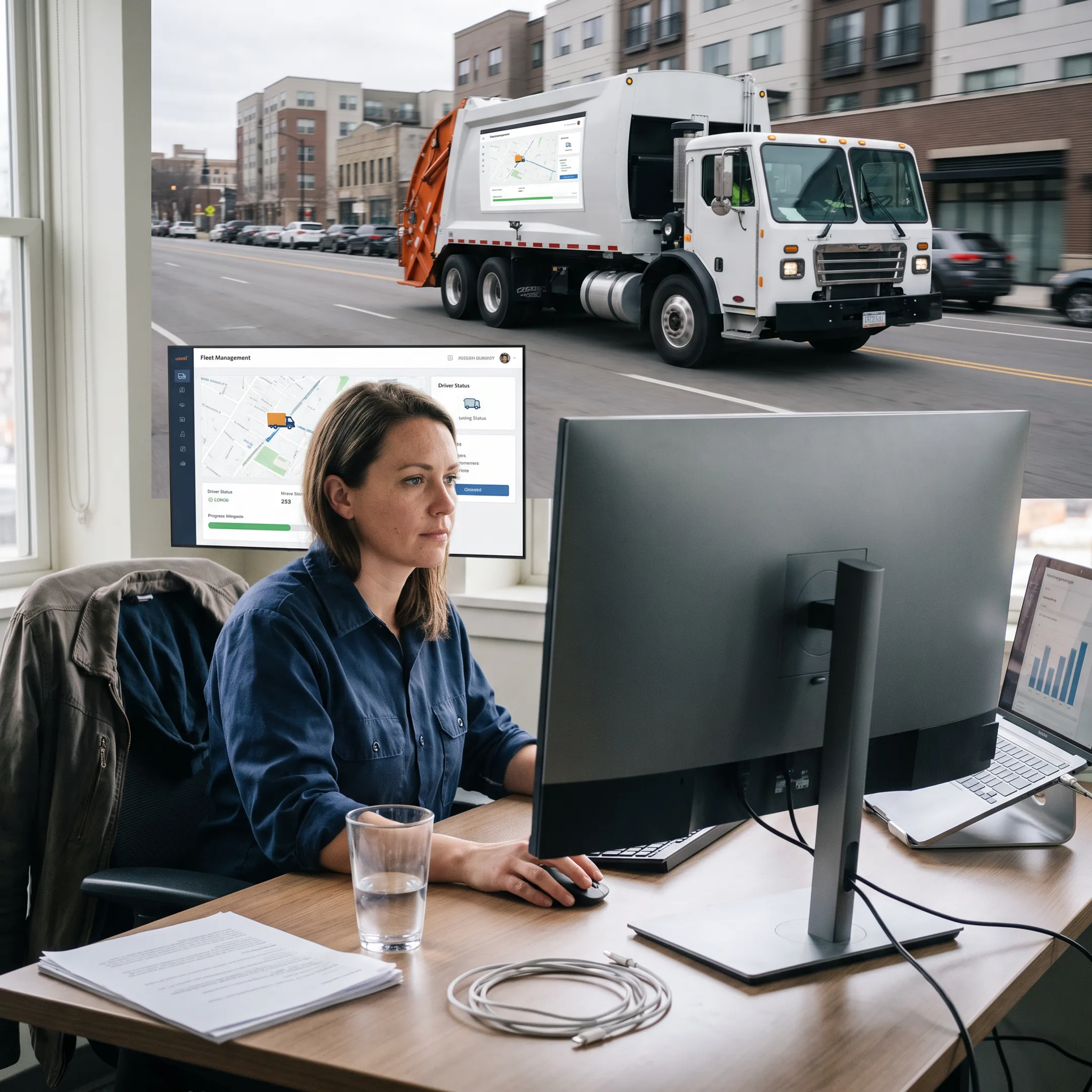 Waste collection truck tracked on a fleet management dashboard