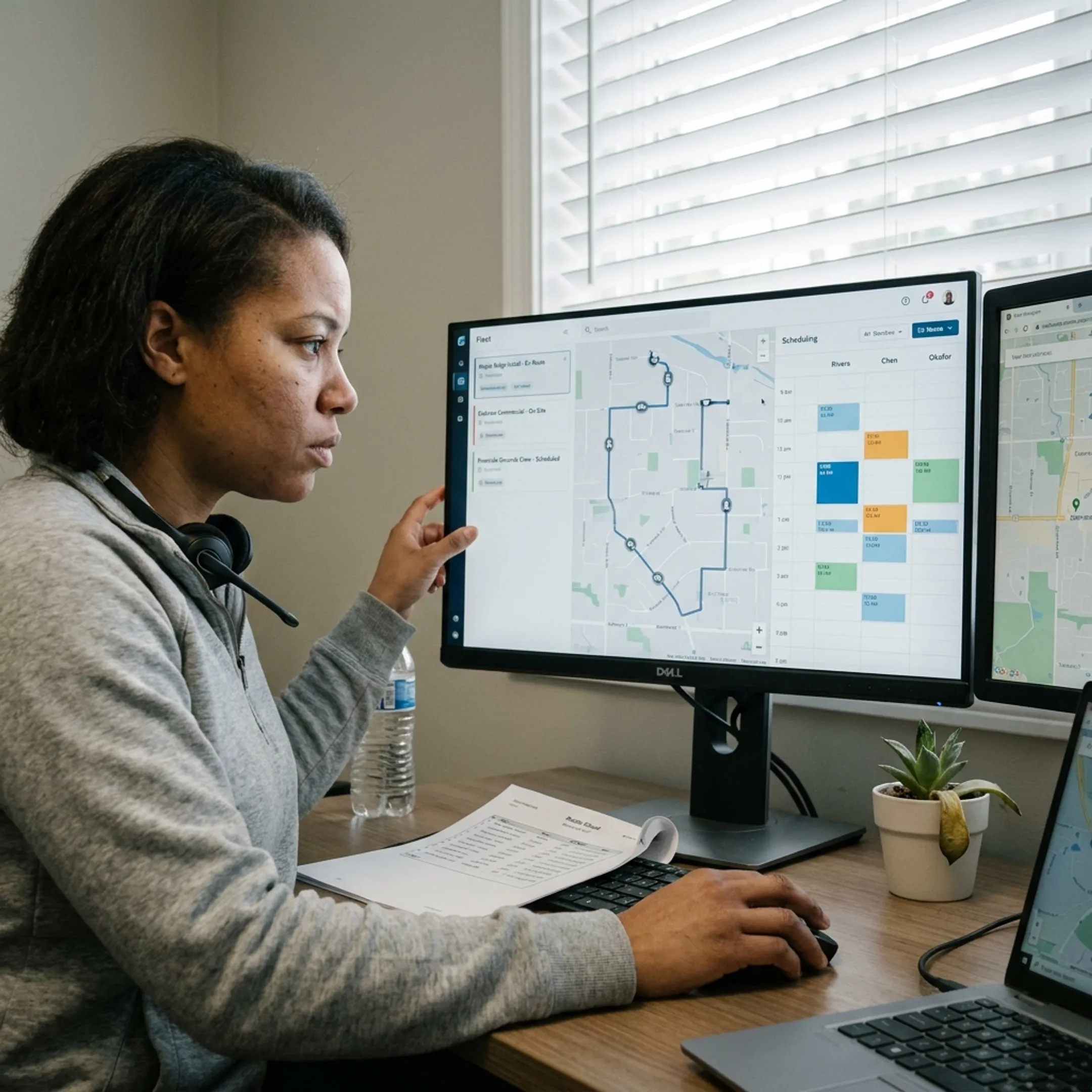 Dispatcher scheduling landscaping crews using fleet software