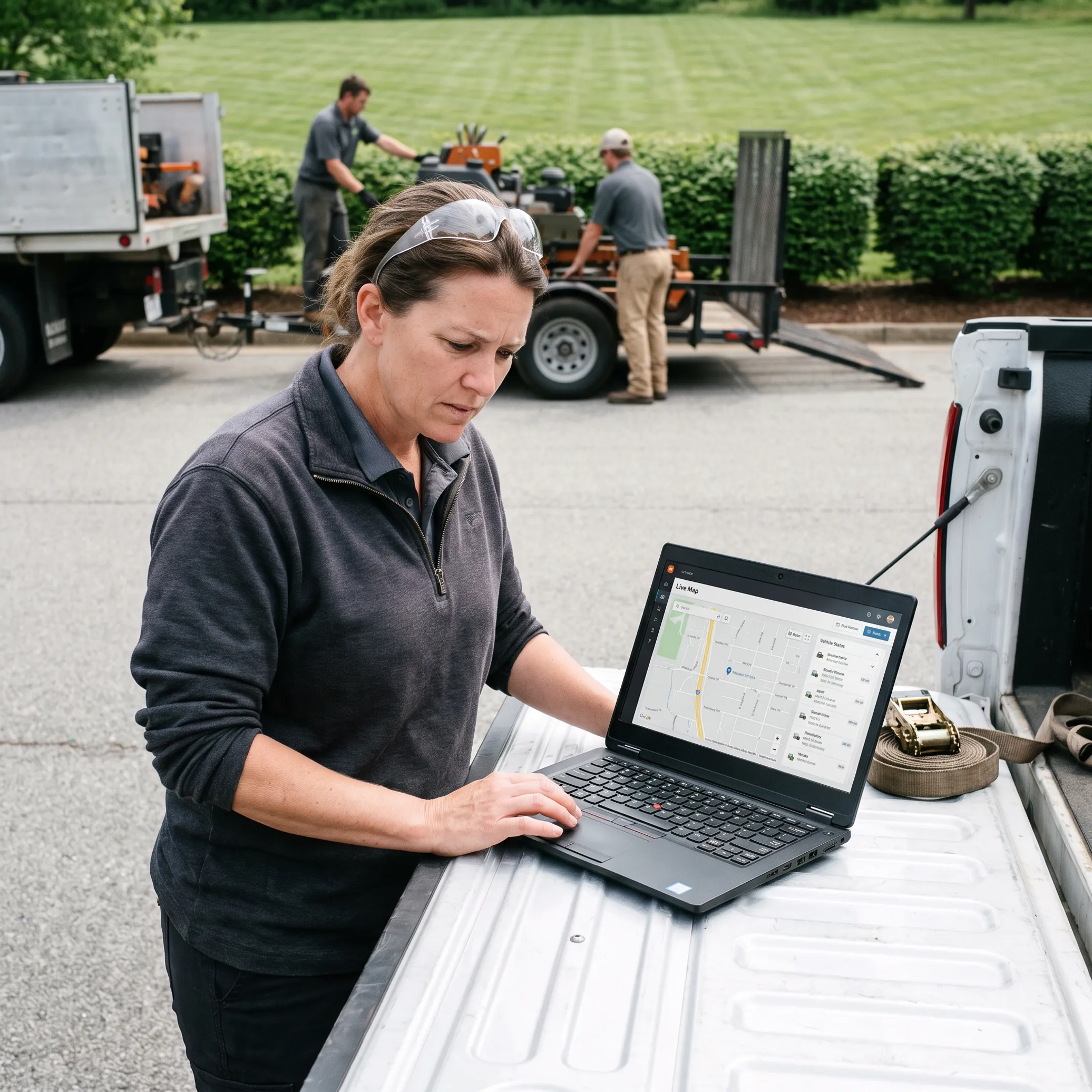Landscaping manager tracking crews on a live map