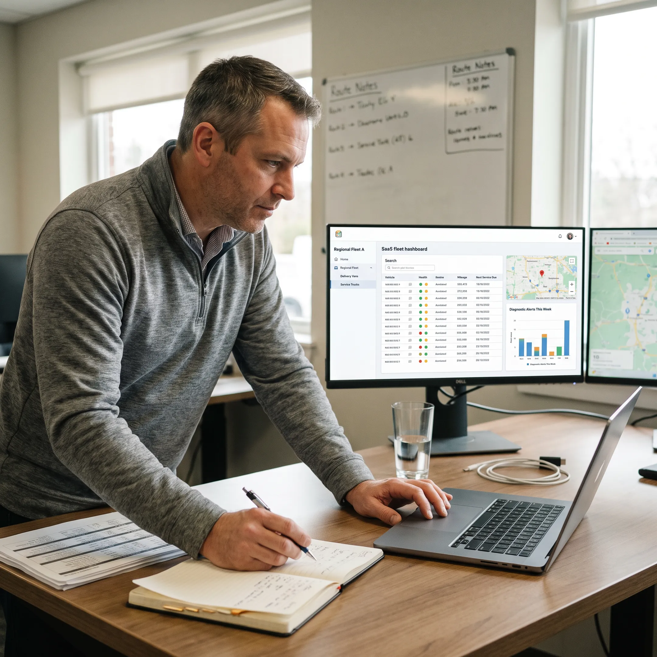 Fleet manager reviewing live vehicle health data