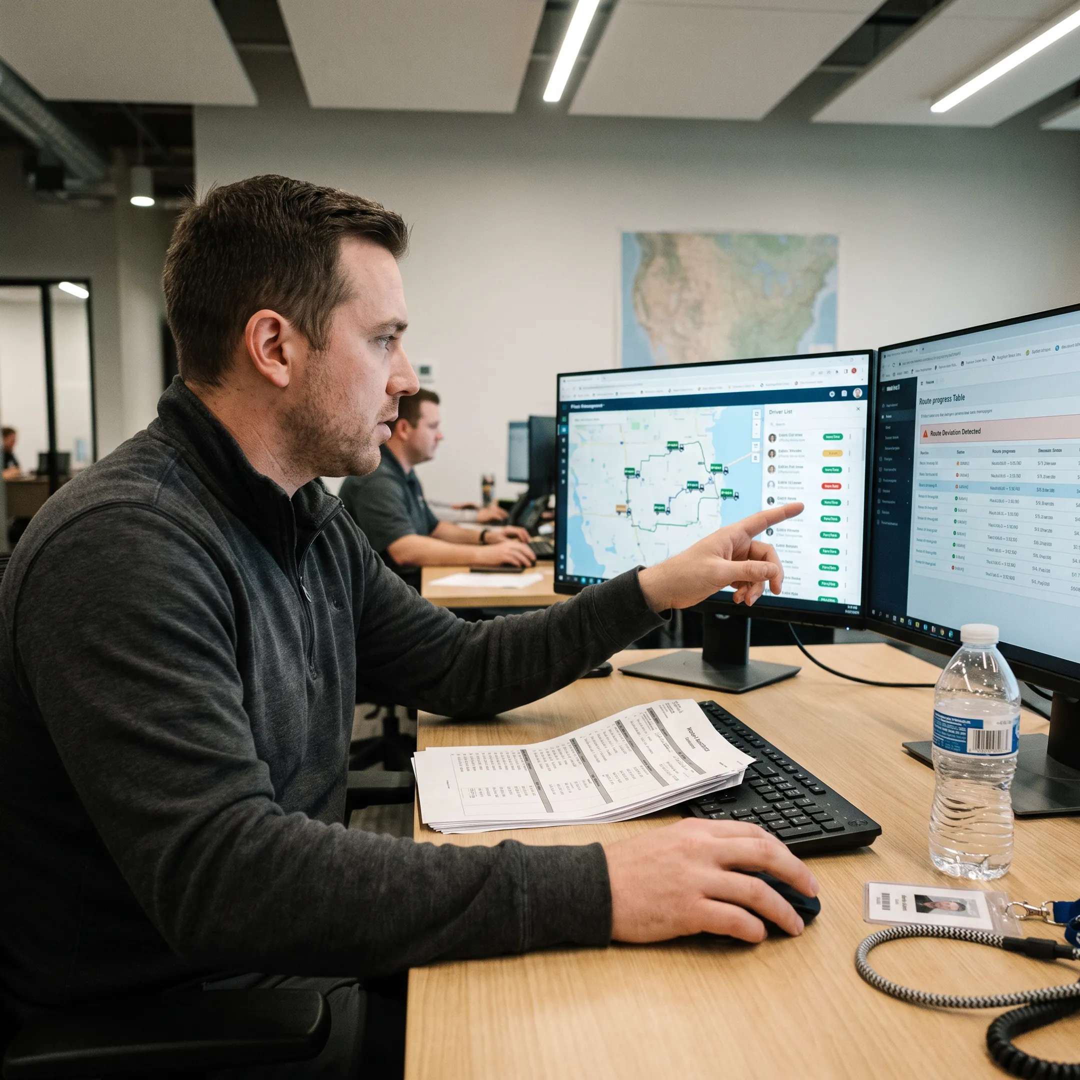 Dispatcher monitoring delivery vehicles on a live route map