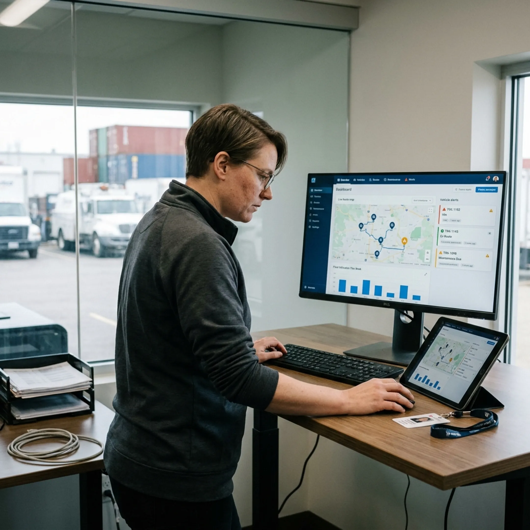 Fleet operations dashboard showing trucks and assets