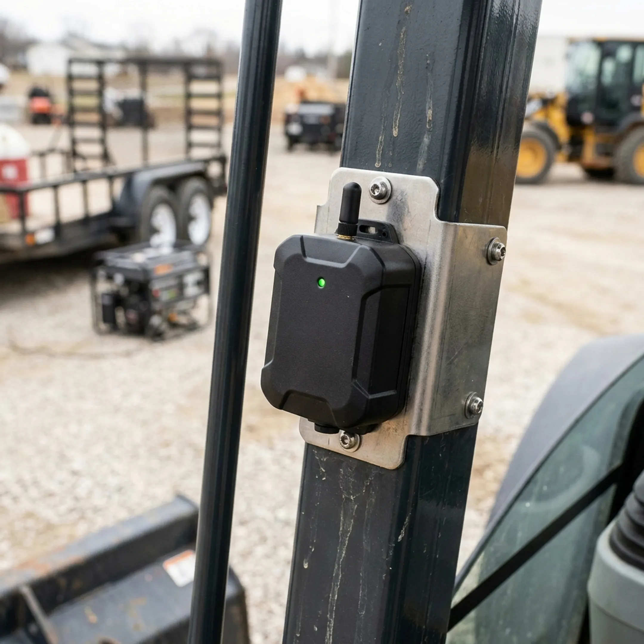 GPS tracker attached to construction equipment