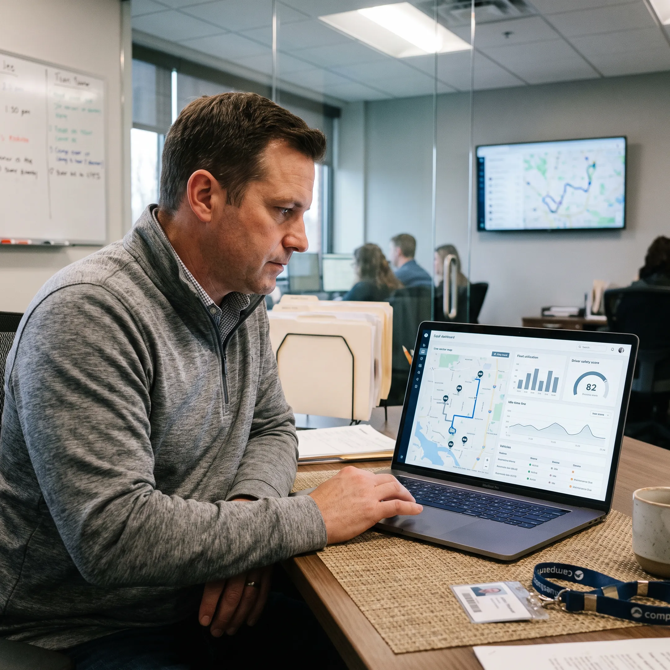 Fleet manager reviewing vehicle tracking data