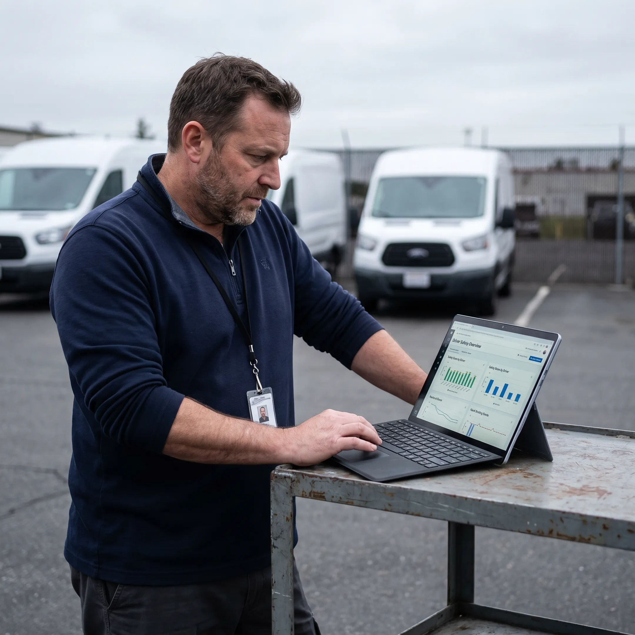 Fleet manager reviewing driver safety data
