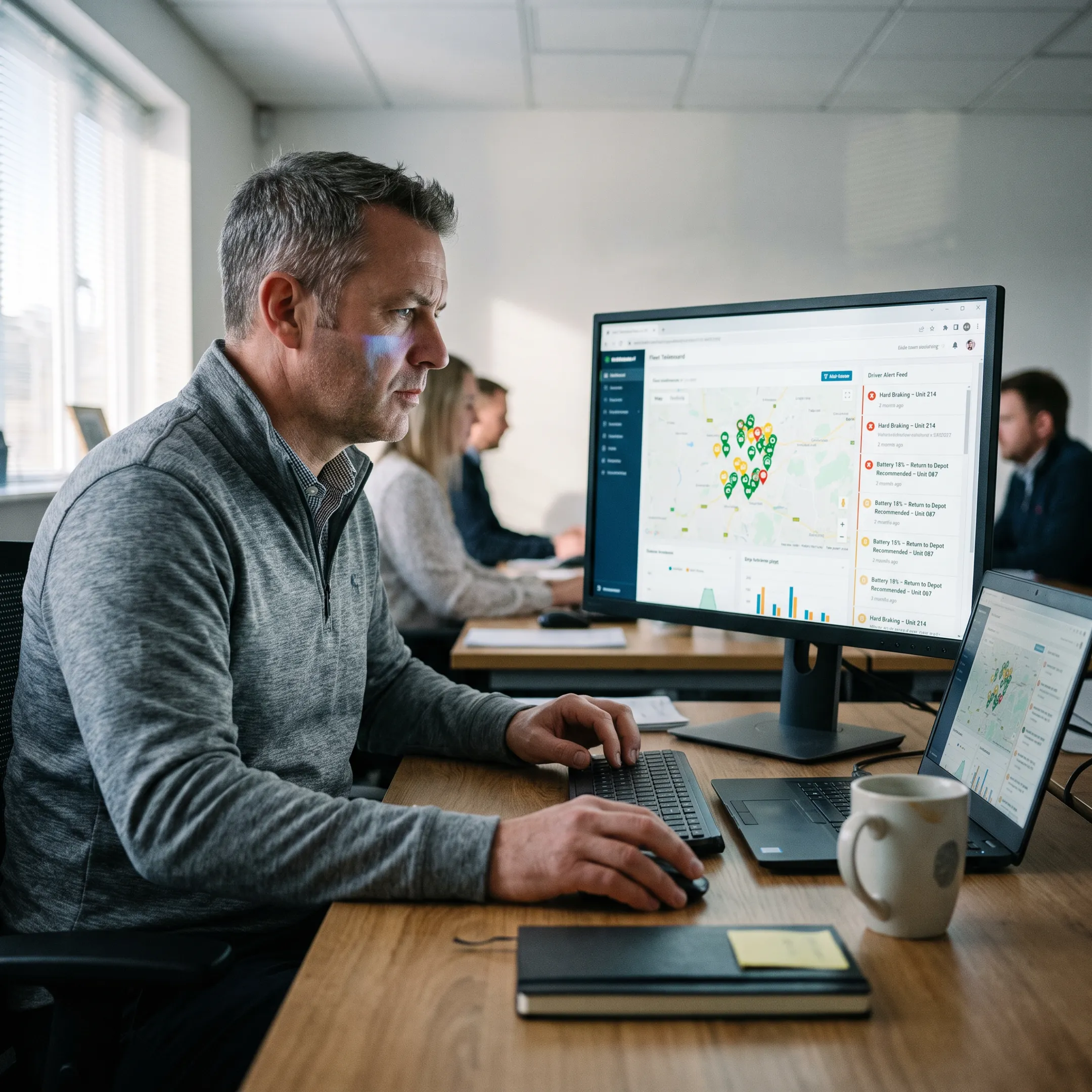 Manager reviewing EV fleet data