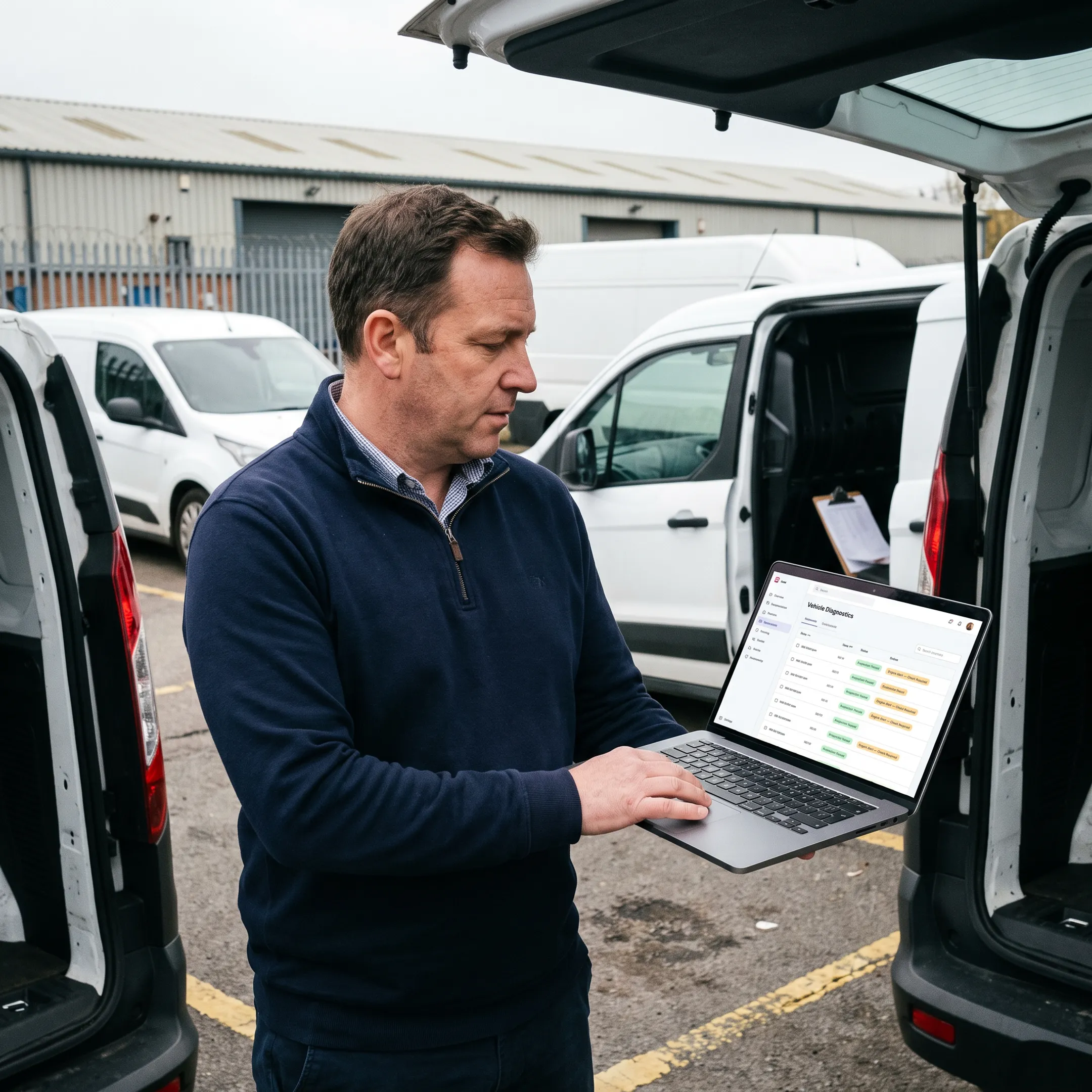 Fleet manager reviewing vehicle inspection data