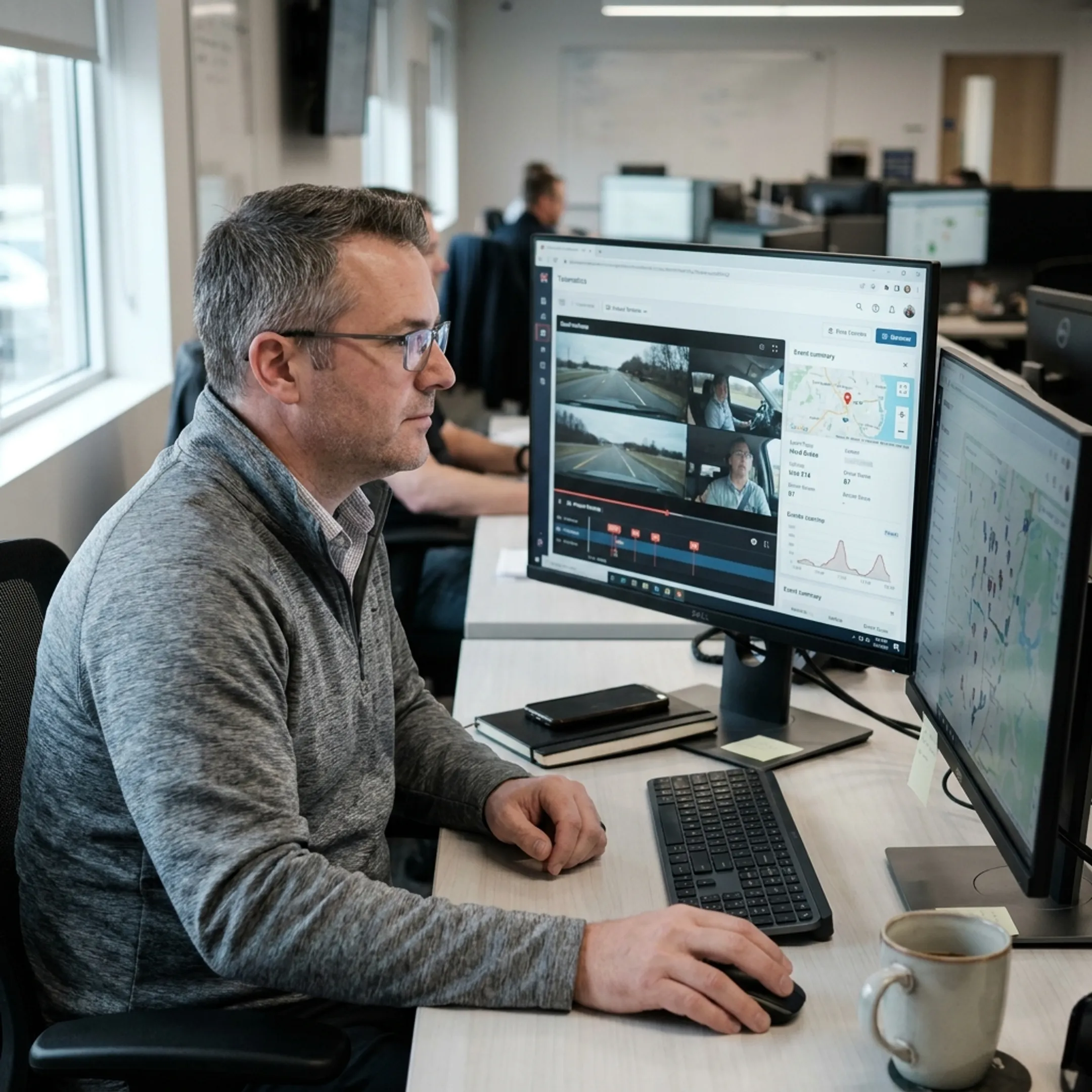 Fleet manager reviewing dash cam footage