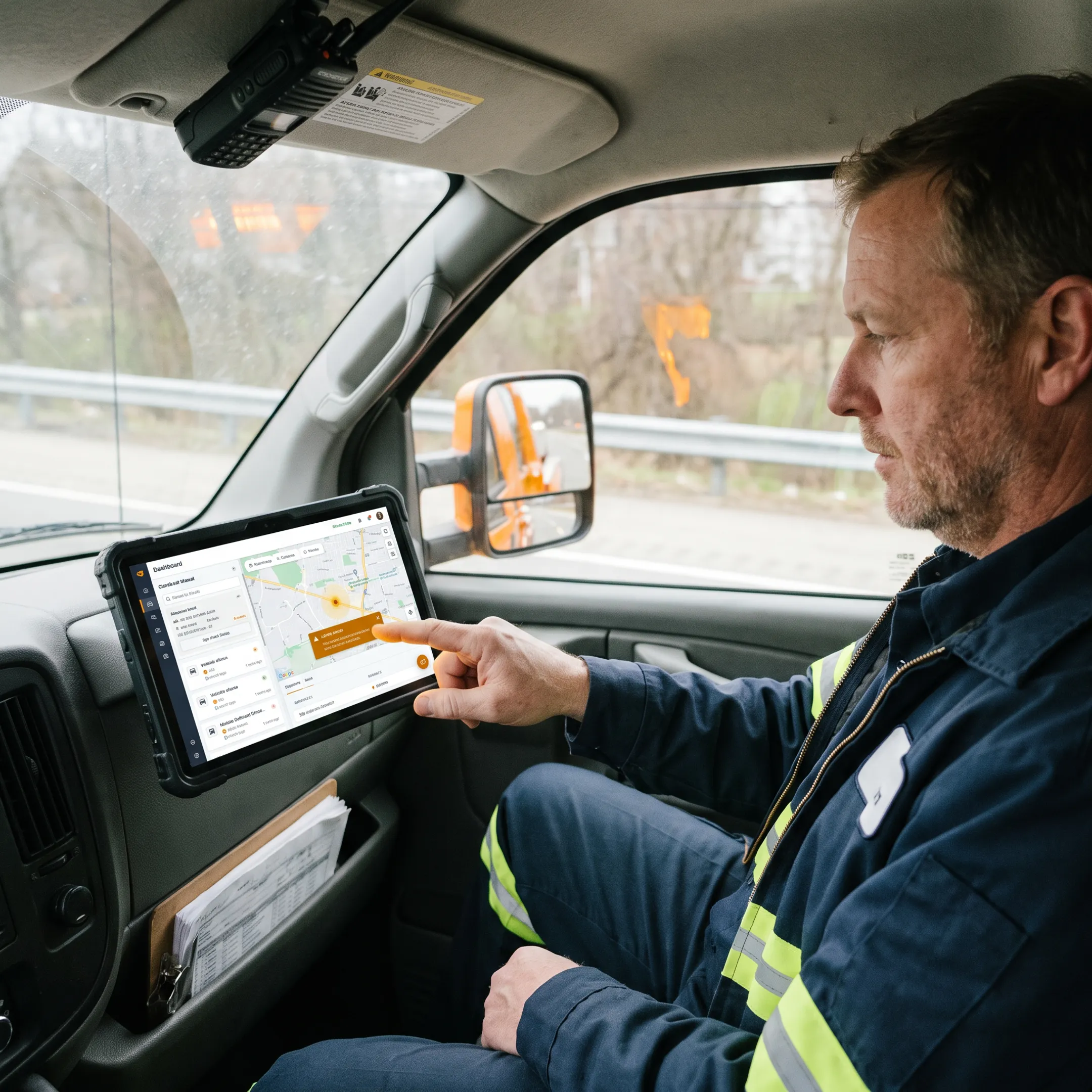 Tow truck tracked on a fleet management map