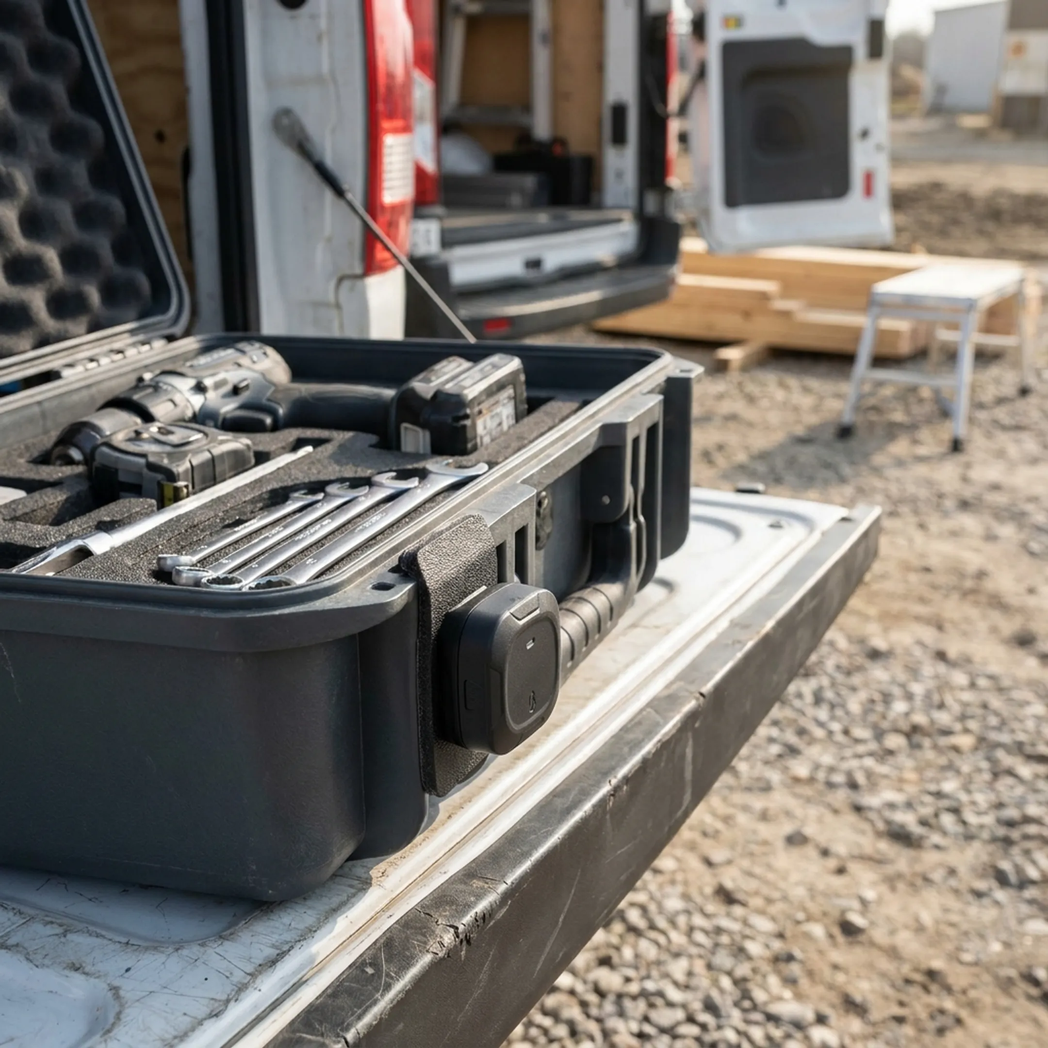Bluetooth equipment beacon attached to a tool case