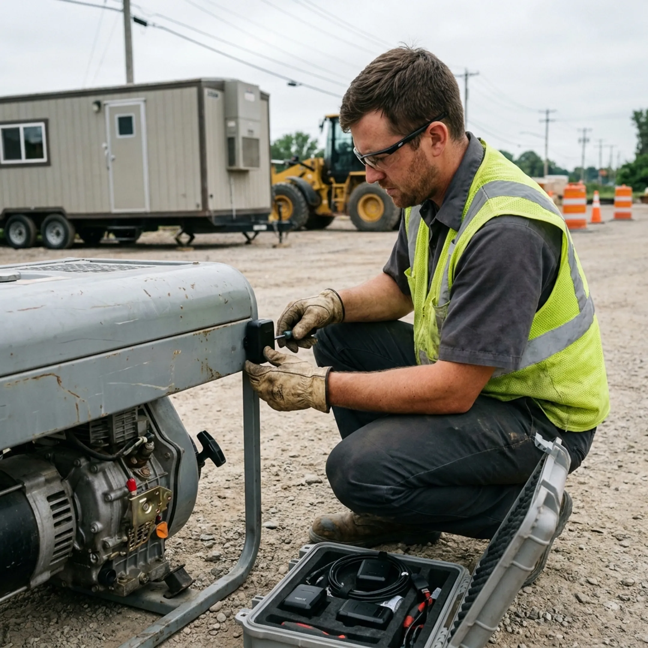 Technician attaching GPS tracker to equipment