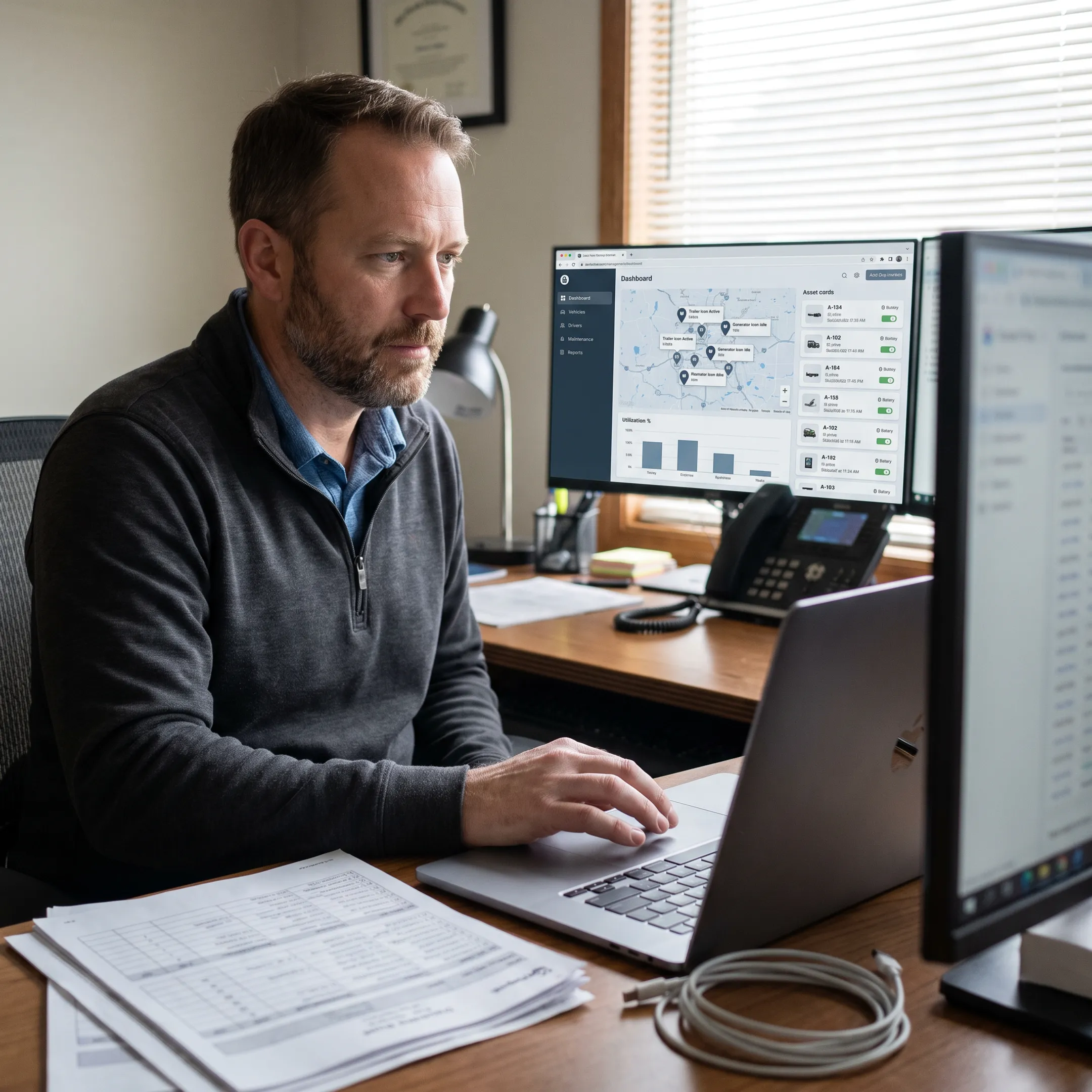 Manager viewing asset locations on a tracking dashboard