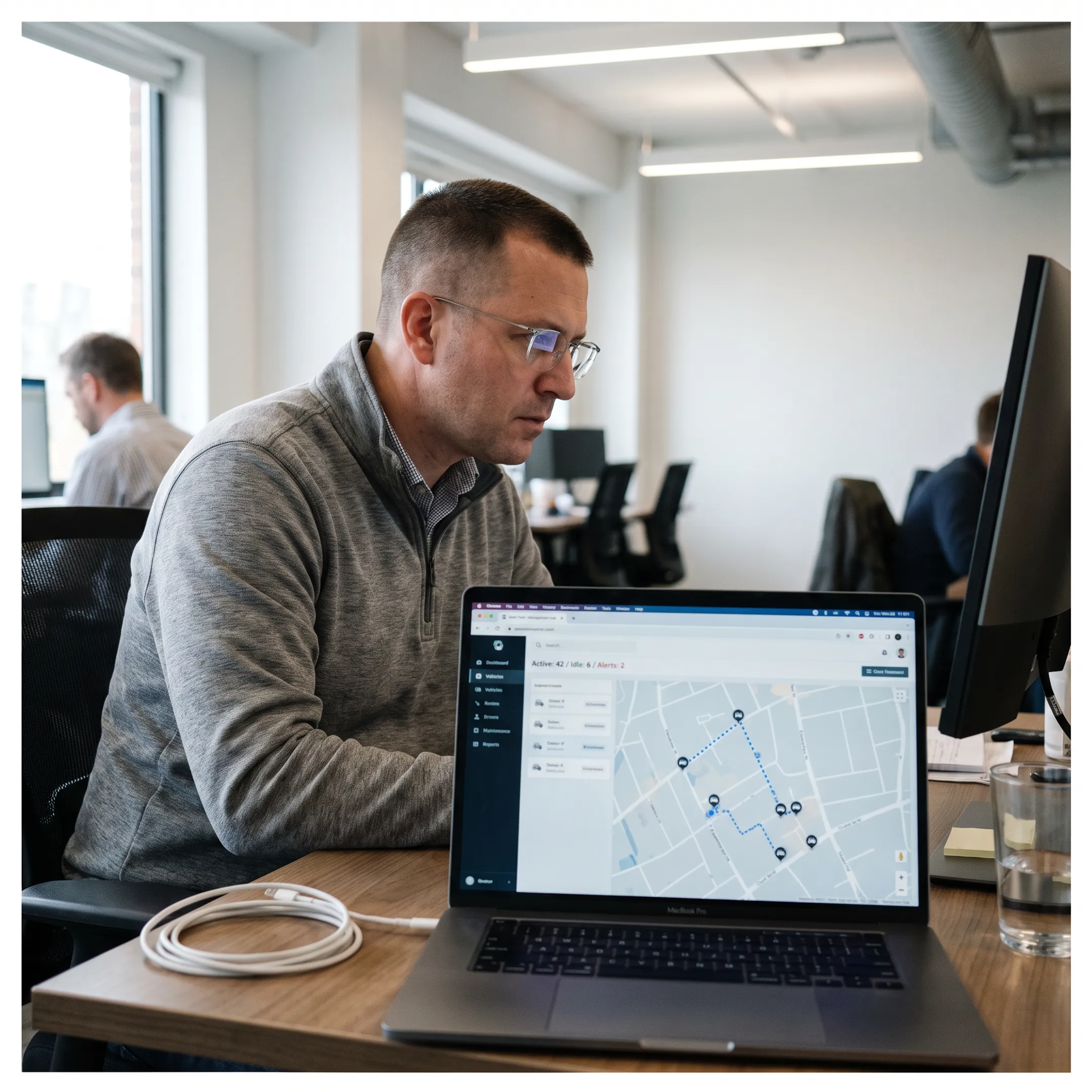 Fleet manager reviewing live vehicle locations