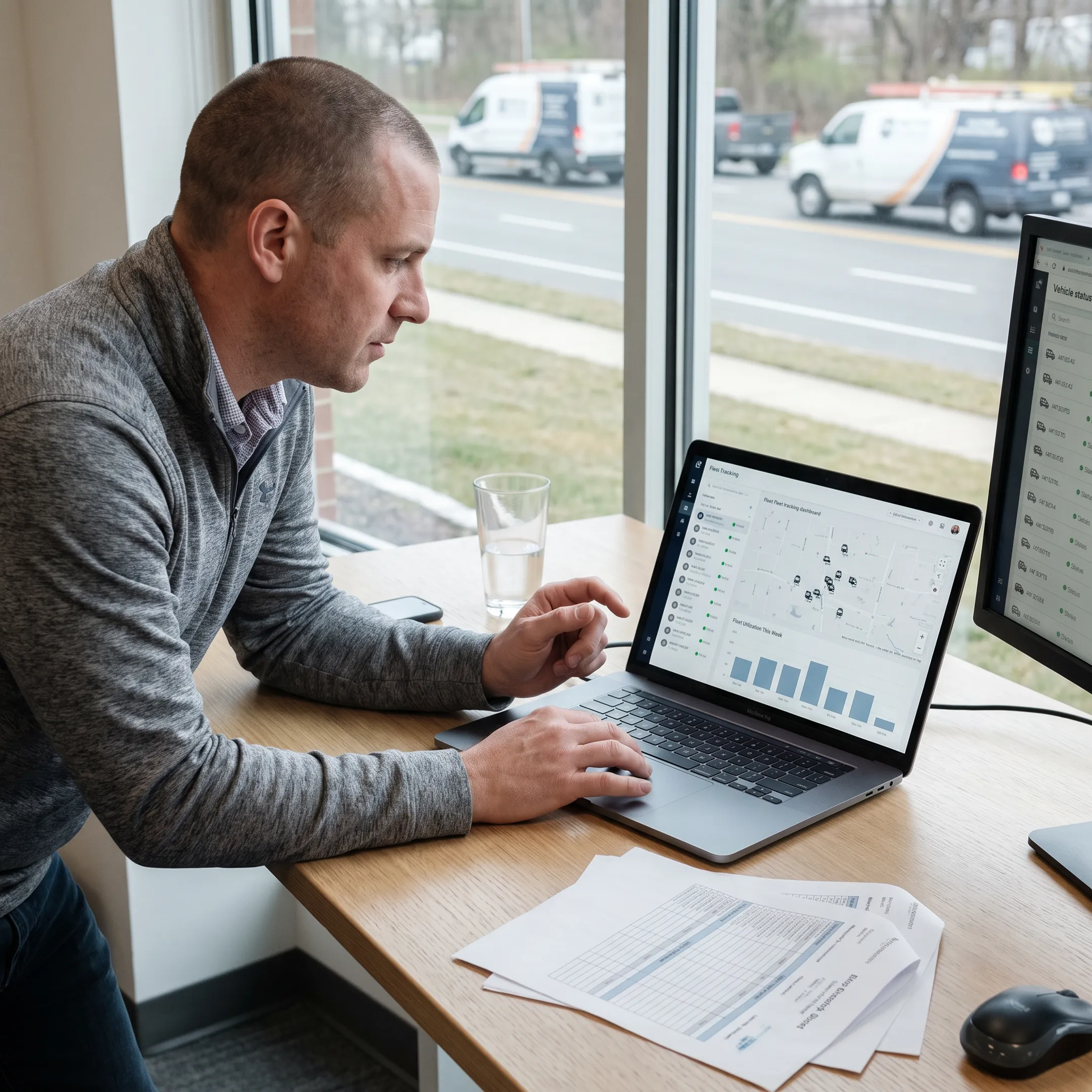 Fleet manager reviewing live vehicle locations