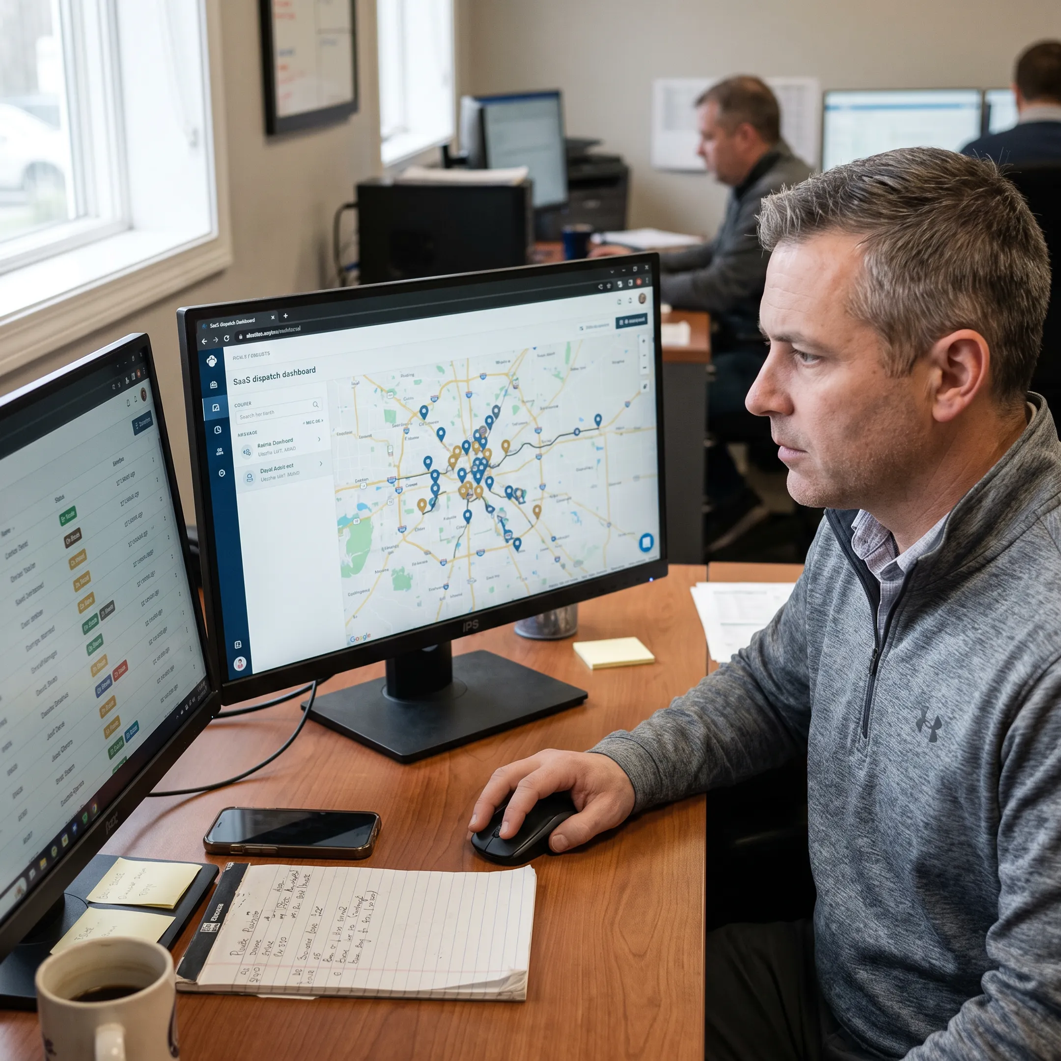 Fleet manager monitoring live dispatch map